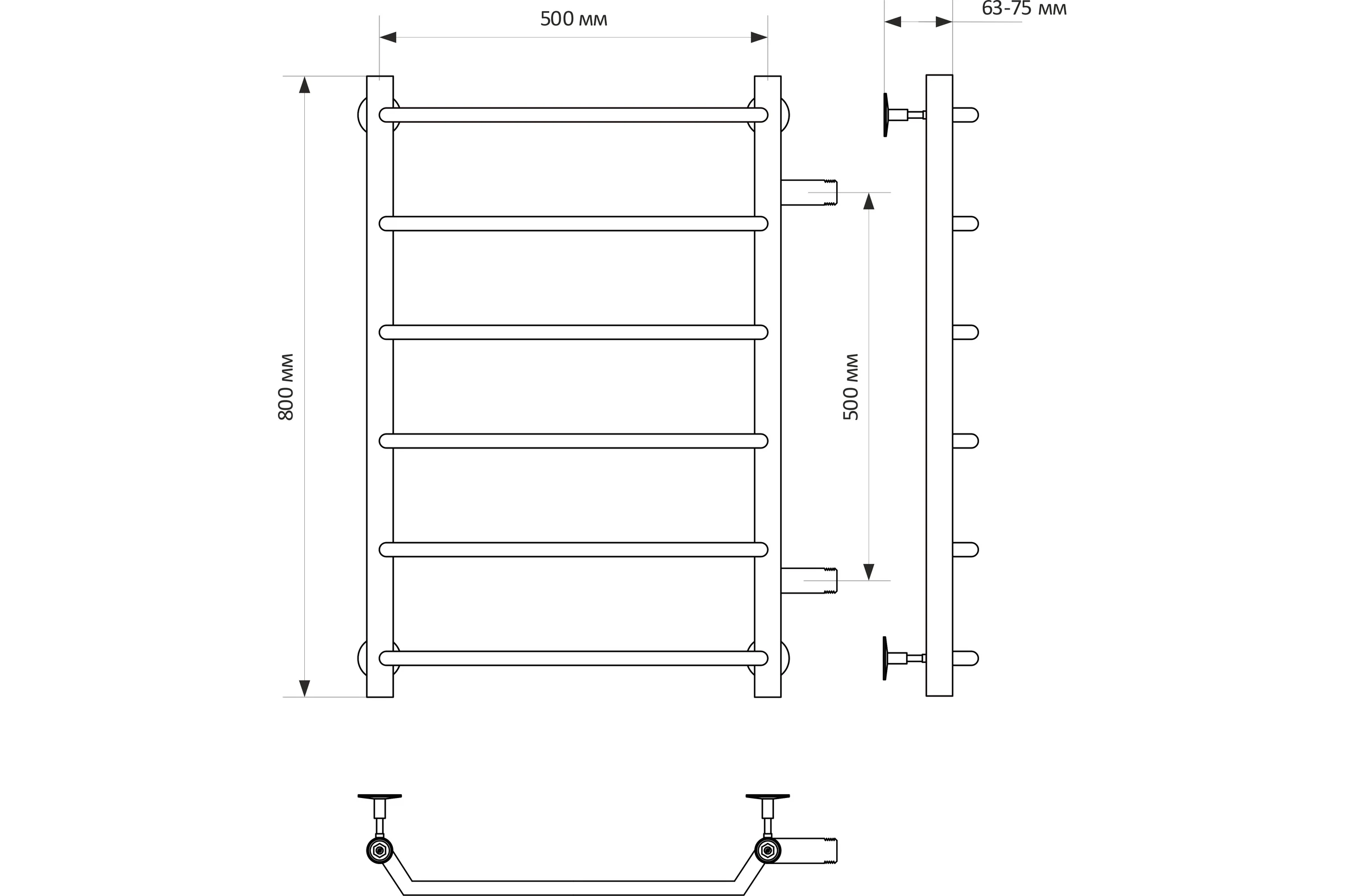 Полотенцесушитель MIXLINE MIRA 80x50x50 1'' НР, 6 перекладин, боковое подкл водяной 556290