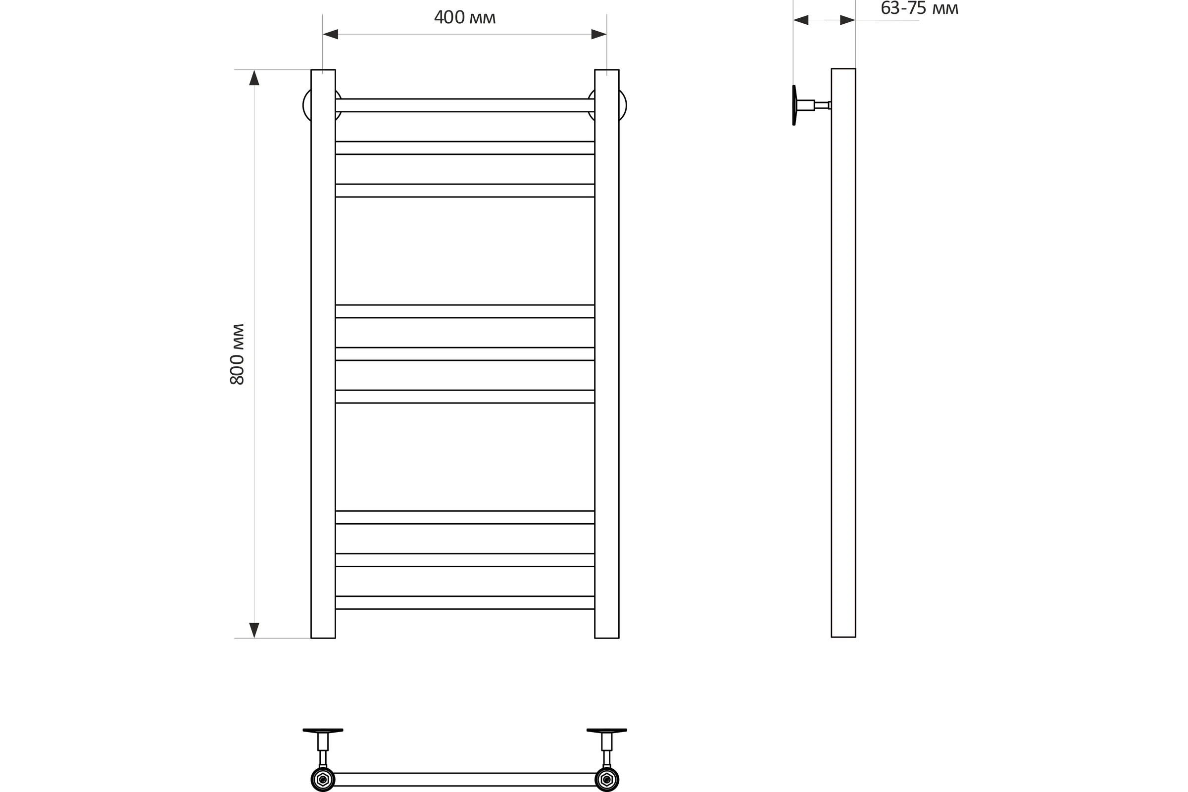 Полотенцесушитель MIXLINE VEGA 80x40 г2 1/2'' ВР, 9 перекладин водяной 556292