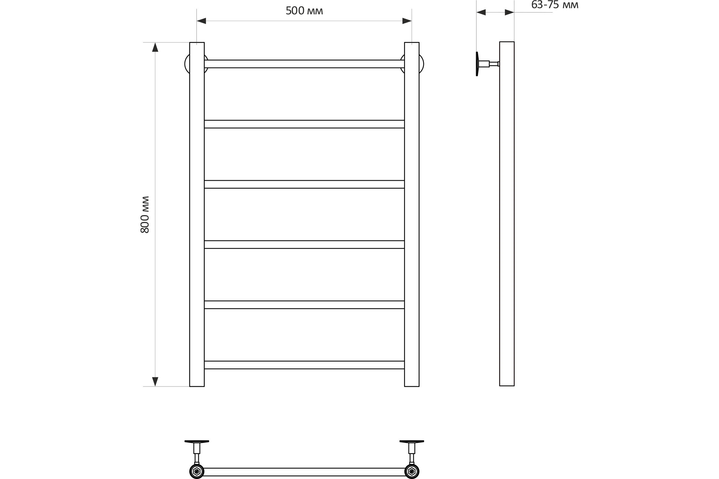 Полотенцесушитель MIXLINE VEGA 80x50 1/2'' ВР, 6 перекладин водяной 556284