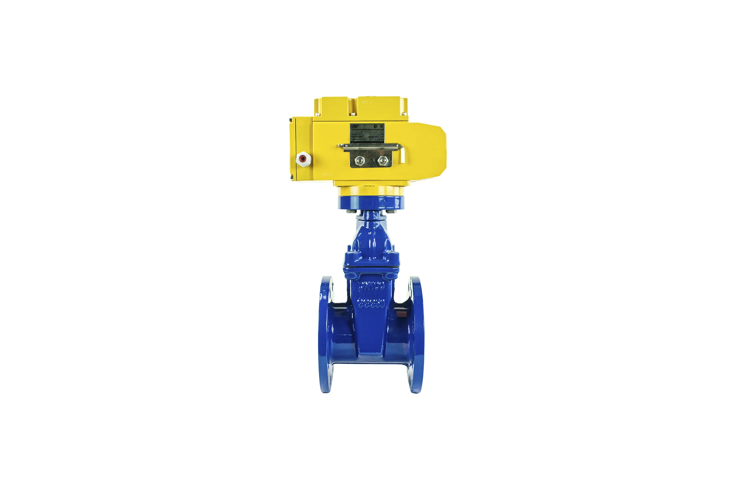 Задвижка клиновая DN.ru 30ч939р Ду100 Ру16 с электроприводом MT-100 220В, цвет - синий D040-00777