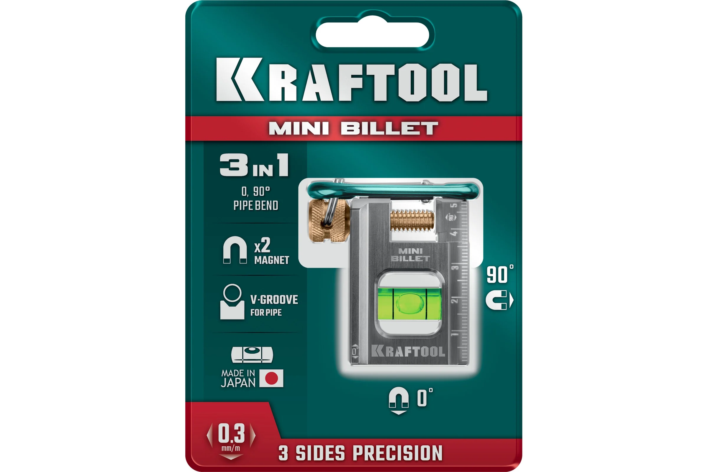 Брусковый магнитный уровень KRAFTOOL Mini Billet 50 мм 34791