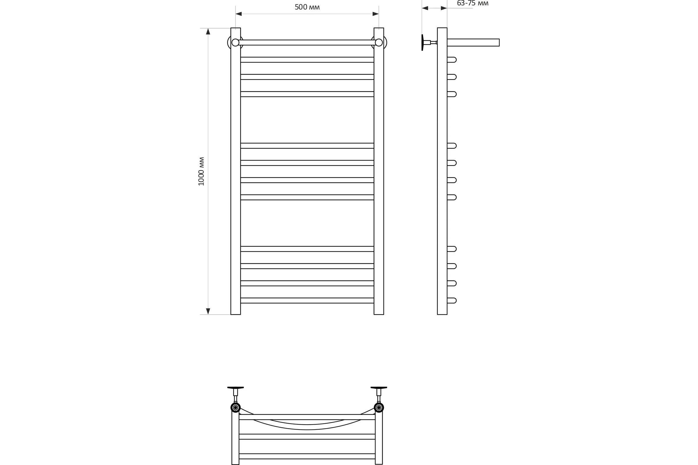 Полотенцесушитель MIXLINE CAPELLA 100x50 г2 1/2'' ВР, 11 перекладин + полка, водяной 556276