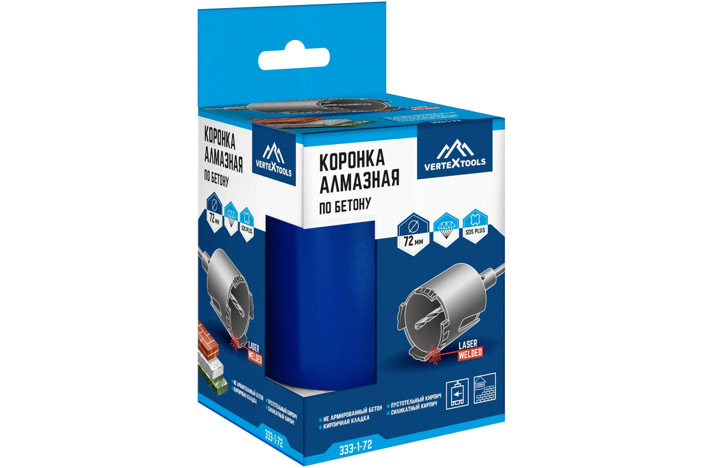 Коронка алмазная по бетону 72 мм vertextools 333-1-72