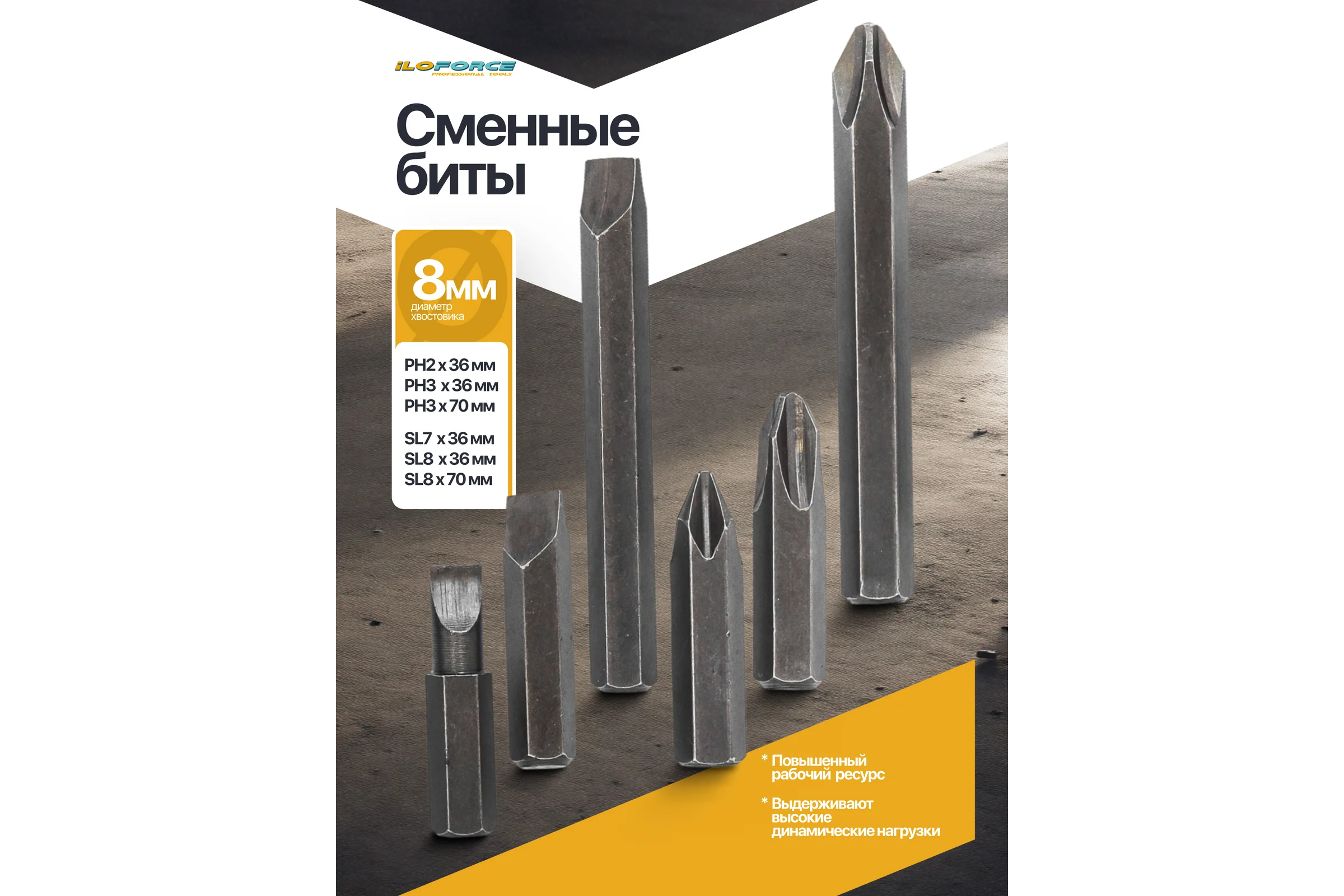 Отвертка ударная iLOFORCE с набором бит и адаптером 8 предметов IF-5064E(65451)