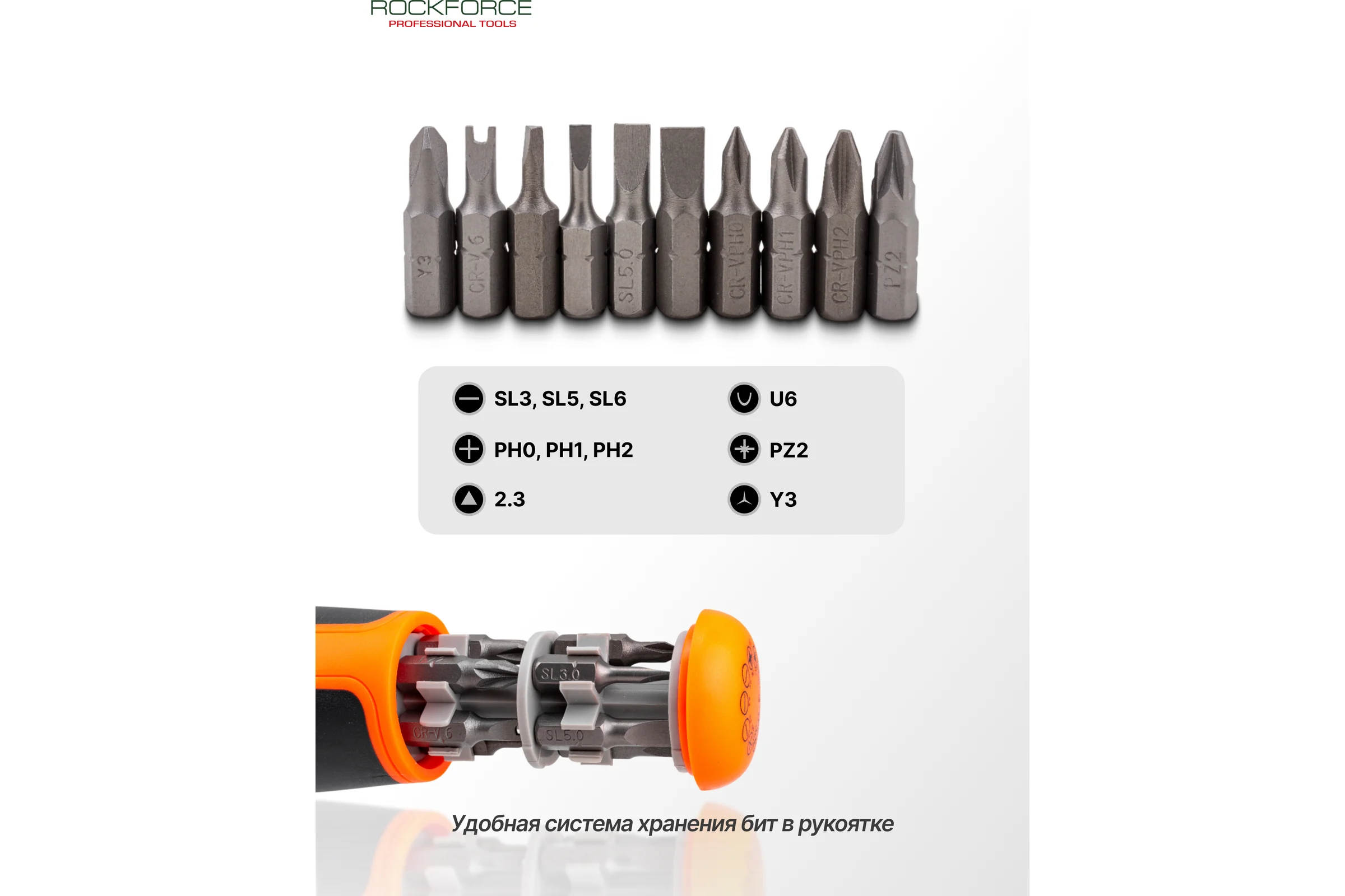 Отвертка реверсивная с набором бит Rockforce RF-32810(65128)