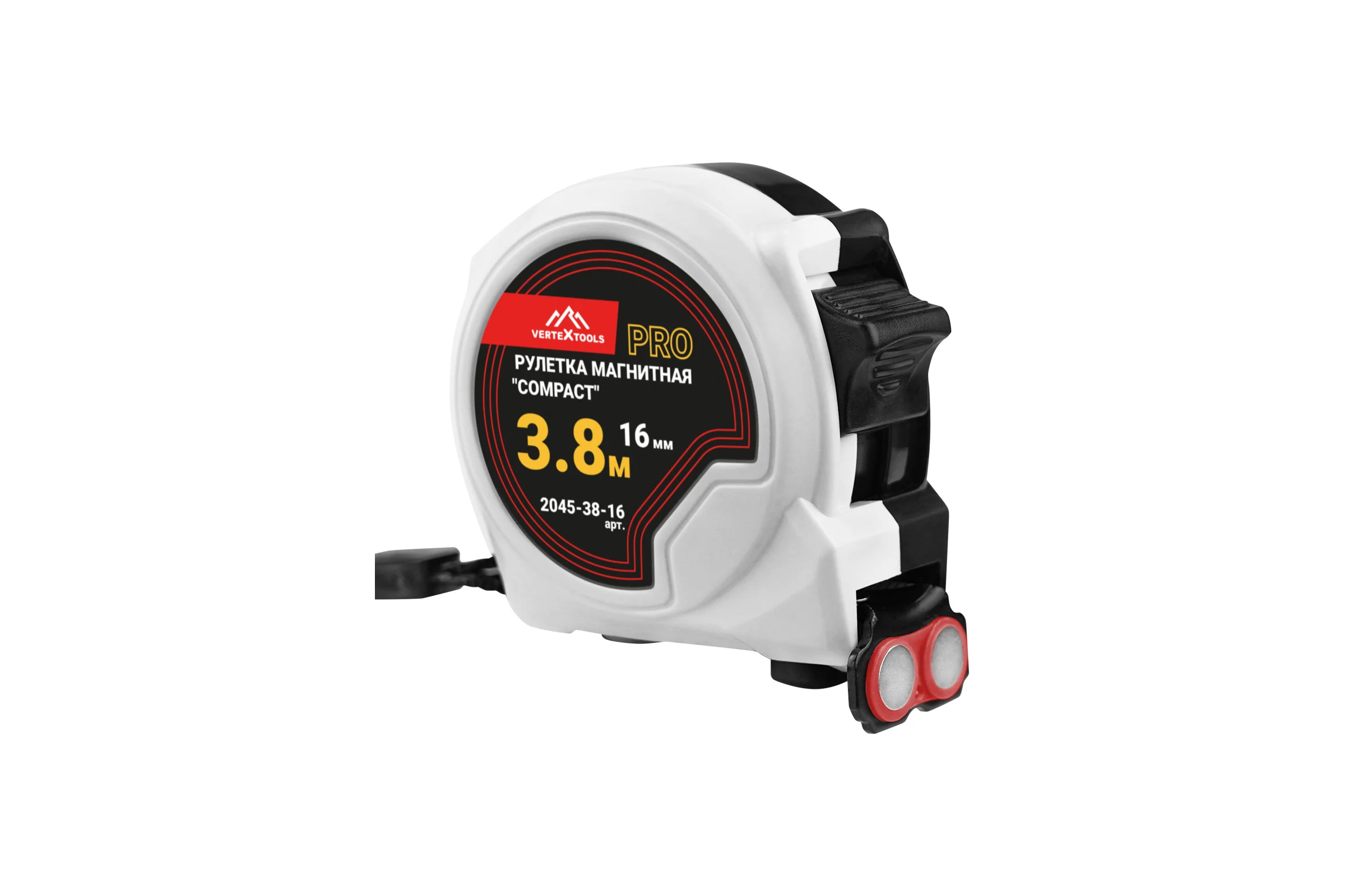 Рулетка Vertextools Compact магнитная, 3.8x16мм 2045-38-16