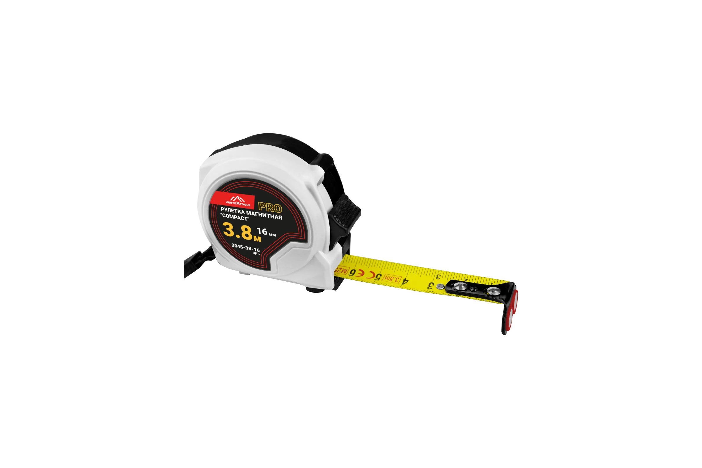Рулетка Vertextools Compact магнитная, 3.8x16мм 2045-38-16