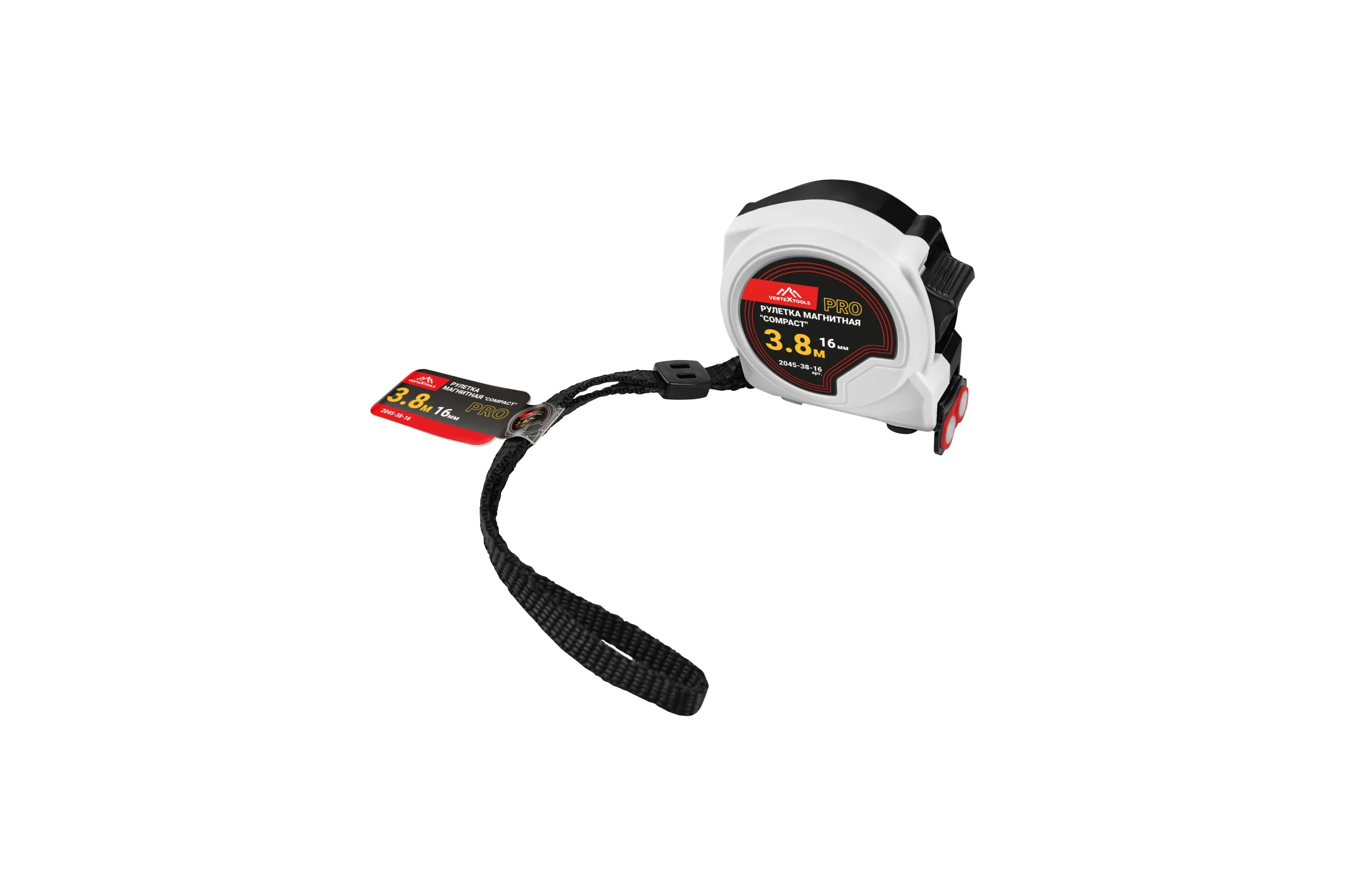 Рулетка Vertextools Compact магнитная, 3.8x16мм 2045-38-16