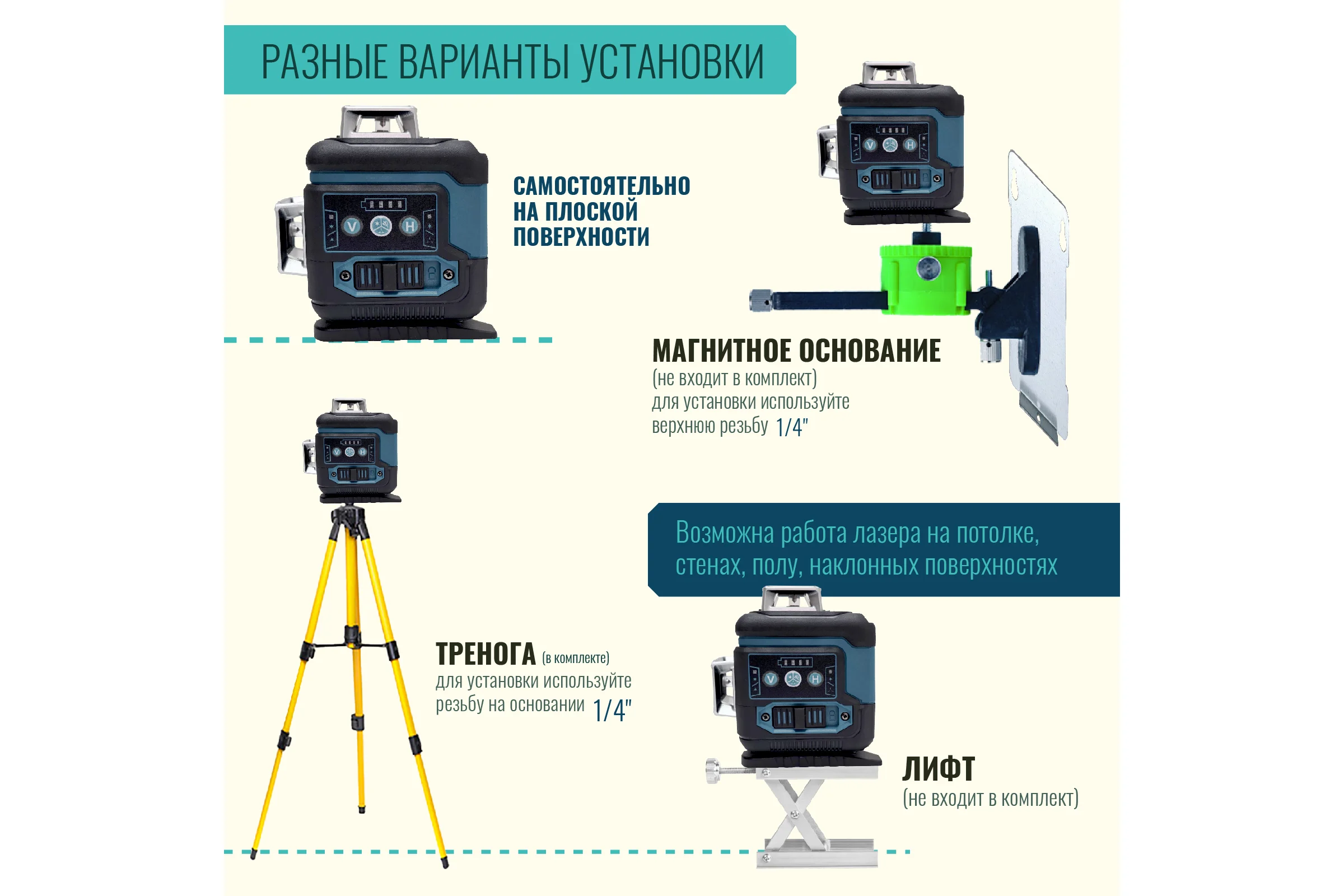Профессиональный лазерный уровень LT L12-360Q + тренога 1.6м L12-360Q/1.6м