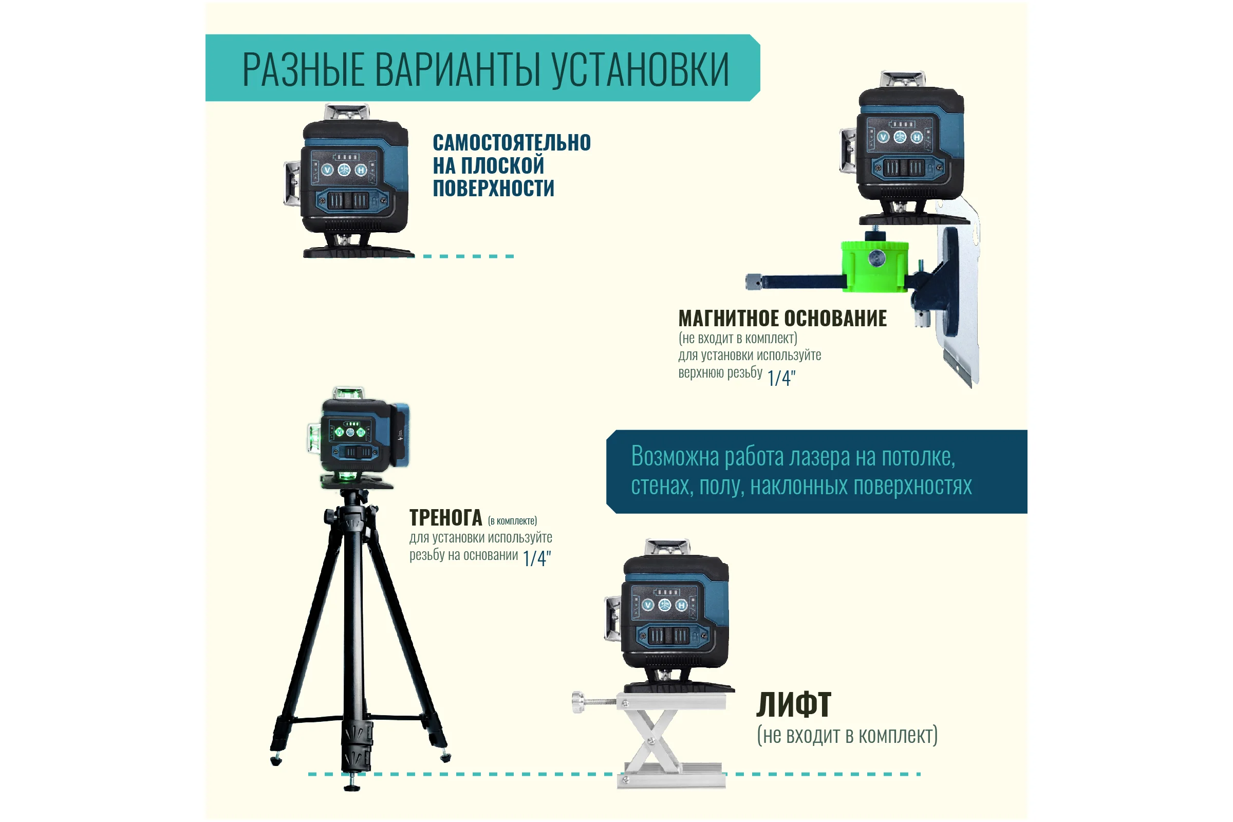 Профессиональный лазерный уровень LT L12-360Q + тренога 1.5м усиленная L12-360Q/1.5м-УС