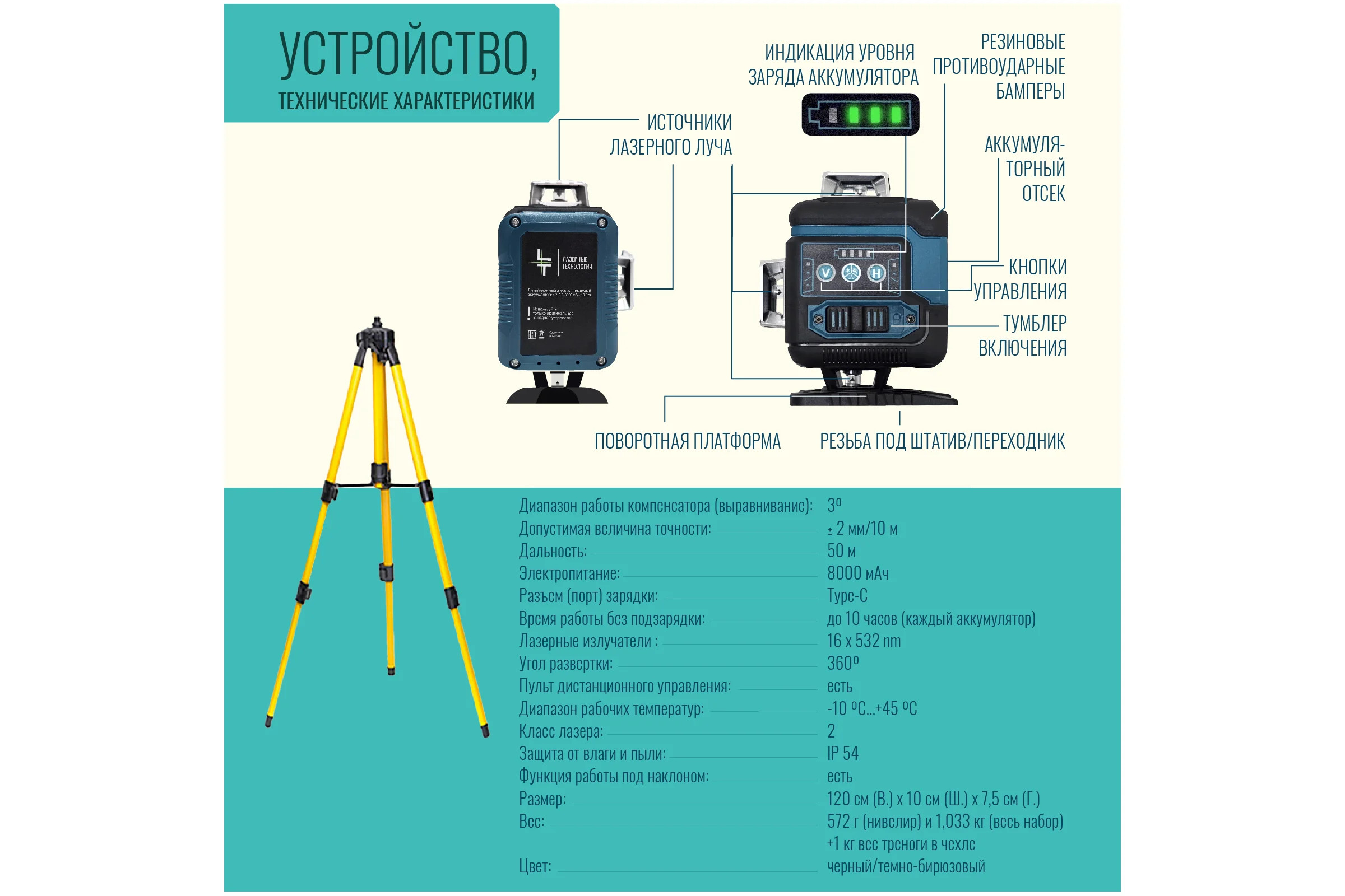Профессиональный лазерный уровень LT  L16-360Q + тренога 1.6м L16-360Q/1.6м