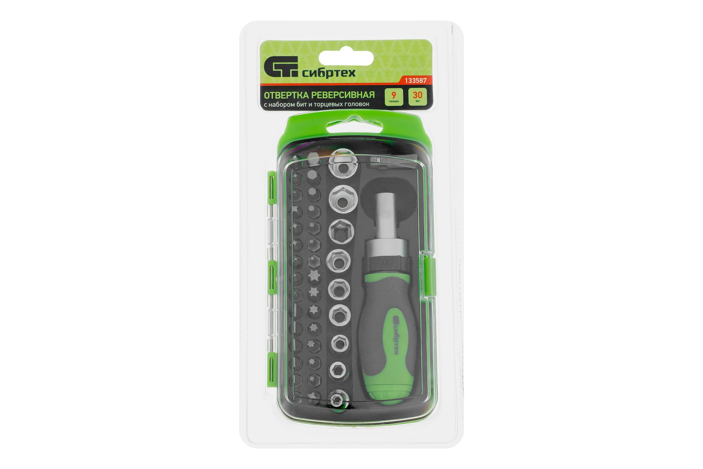 Отвертка реверсивная + биты СИБРТЕХ 41 пред., PH+PZ+SL+H+T, CrV, 2к рукоятка 133587