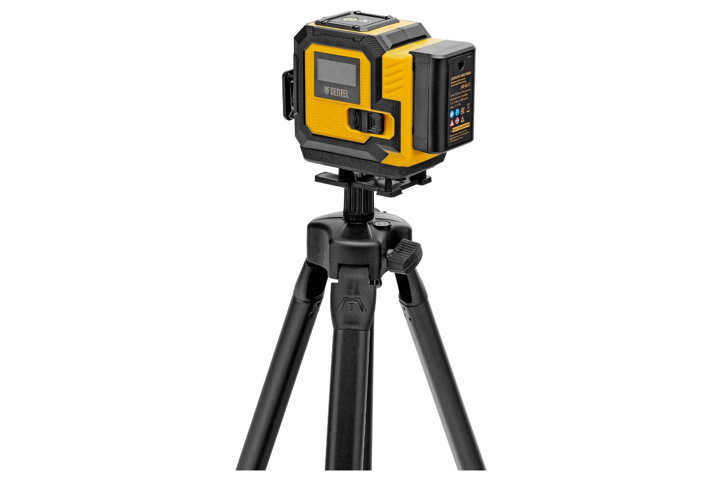 Лазерный уровень мультипризменный Denzel DLV-360-3T, 30 м, зеленый луч, Li-Ion 2,4 Aч, штатив 350805