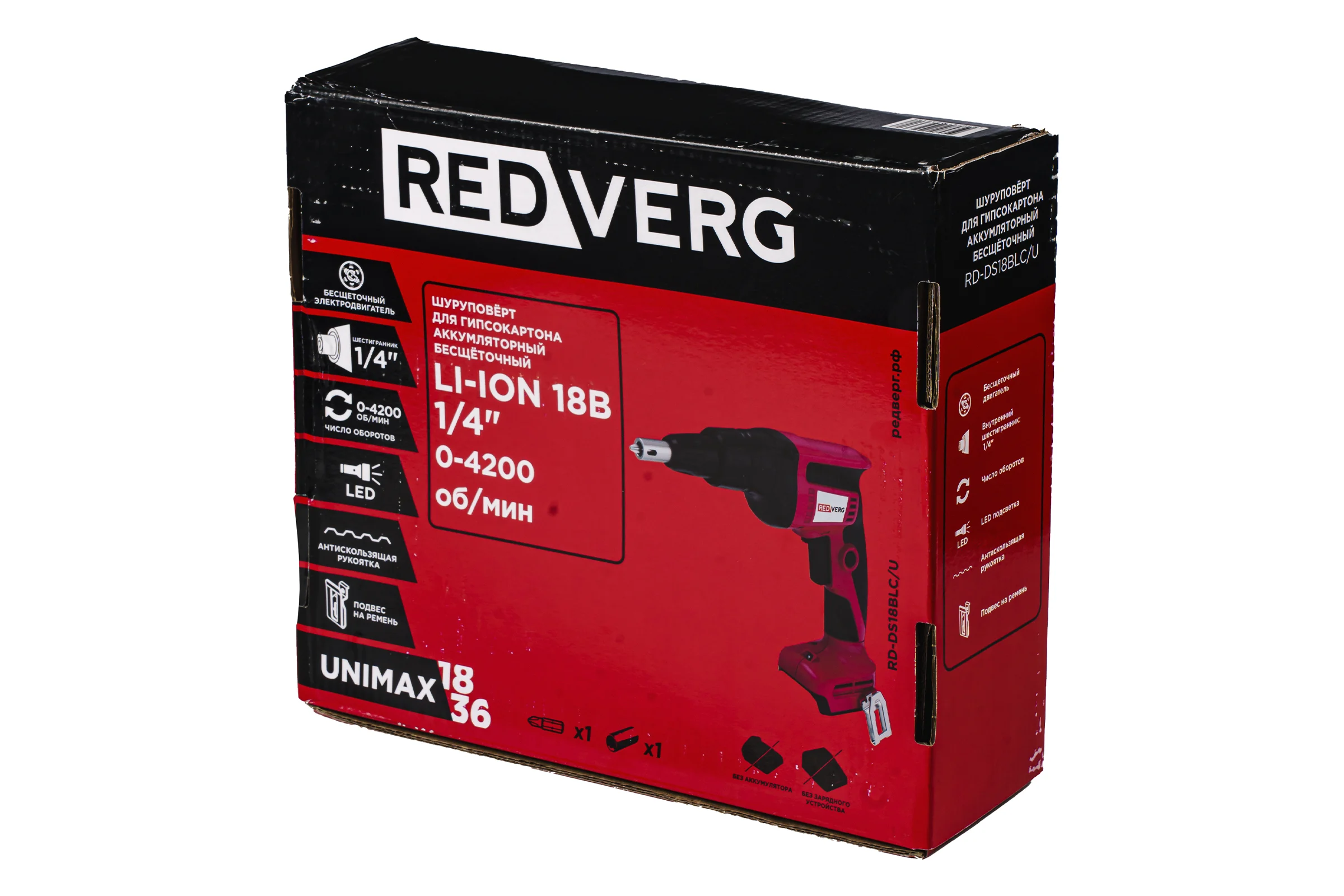 Шуруповерт для гипсокартона аккумуляторный бесщеточный REDVERG RD-DS18BLC/U (без акк, без з/у) 6689104