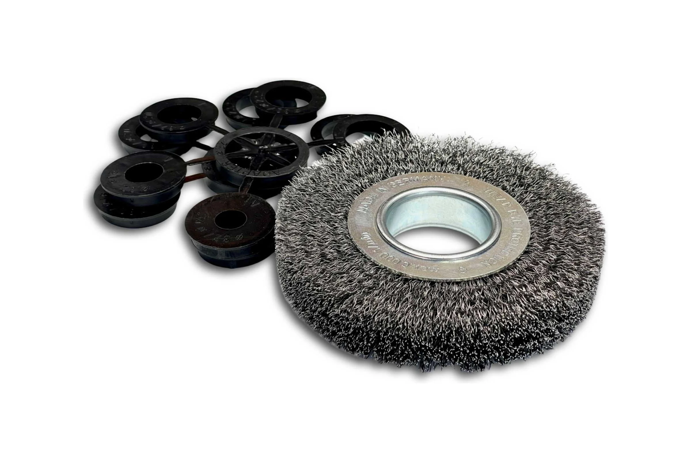 Щетка дисковая гофрированная Lessmann Д125x21-23, STA 0,30мм + адаптеры 334162
