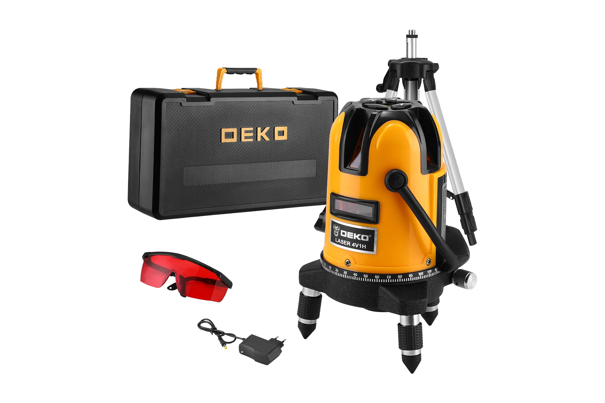 Лазерный самовыравнивающийся уровень DEKO в кейсе LL57 PRO SET 2 PREMIUM со штативом 1 м, 5 линий, красный луч 065-0104-1
