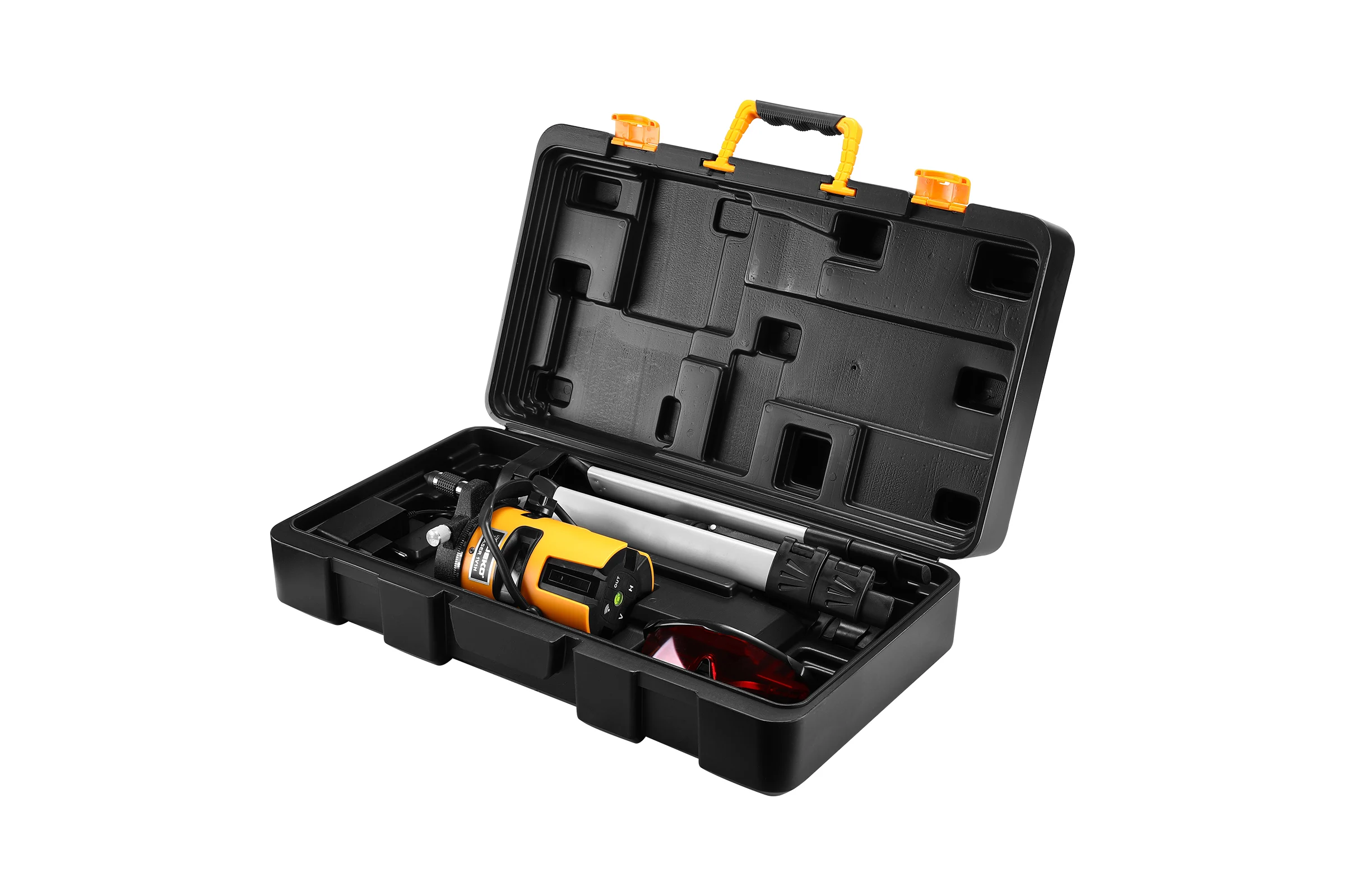 Лазерный самовыравнивающийся уровень DEKO в кейсе LL57 PRO SET 2 PREMIUM со штативом 1 м, 5 линий, красный луч 065-0104-1
