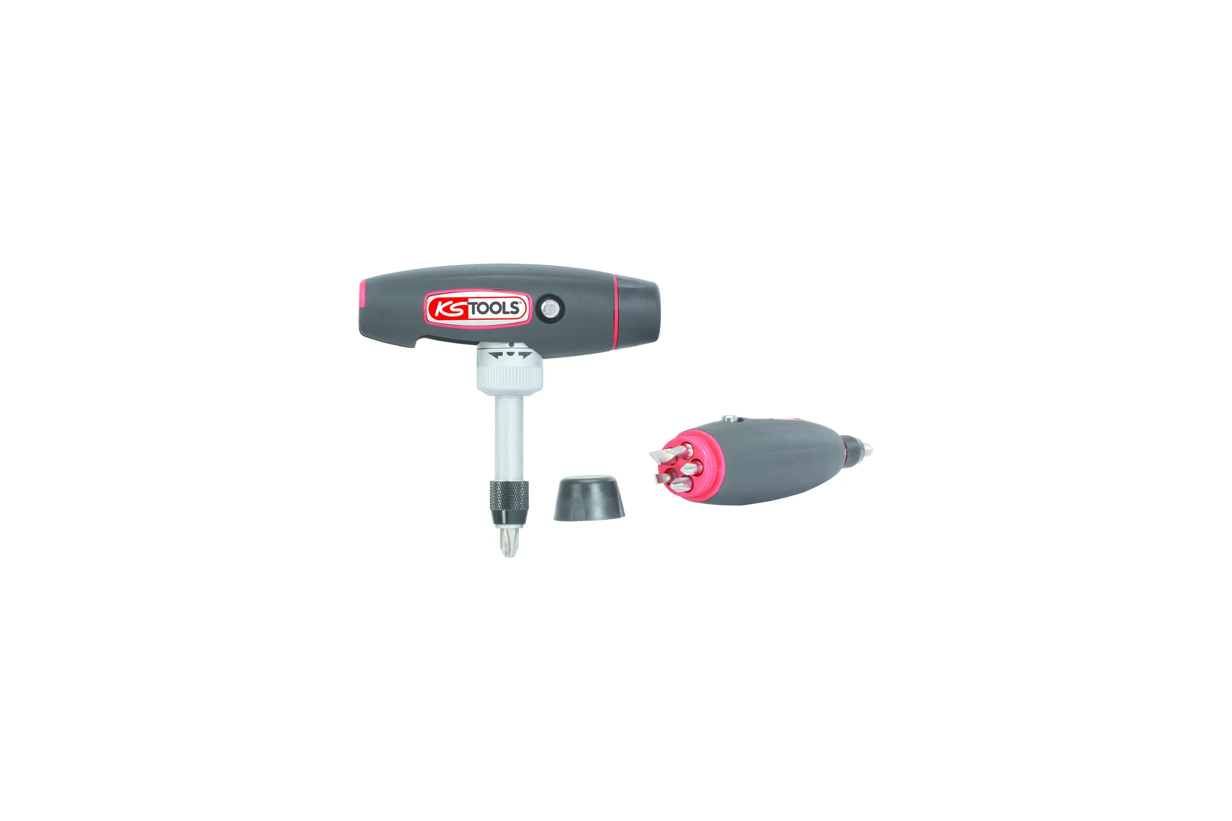 Отвертка для бит KS Tools с ручкой-трансформером, 1/4", в комплекте с 5 битами 911.2475