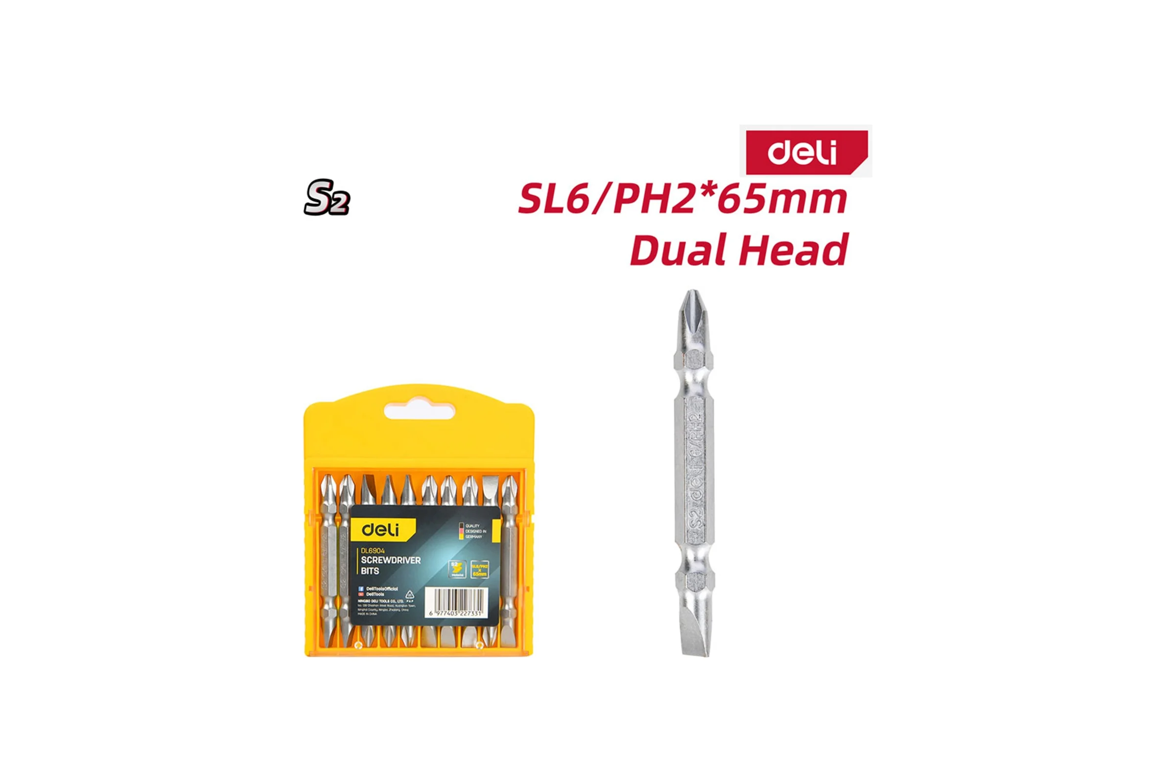 Набор двухсторонних бит Deli SL6/PH2x65мм 10 шт DL6904 сталь S2, твердость 58-60HRC, пласт.кейс 183621