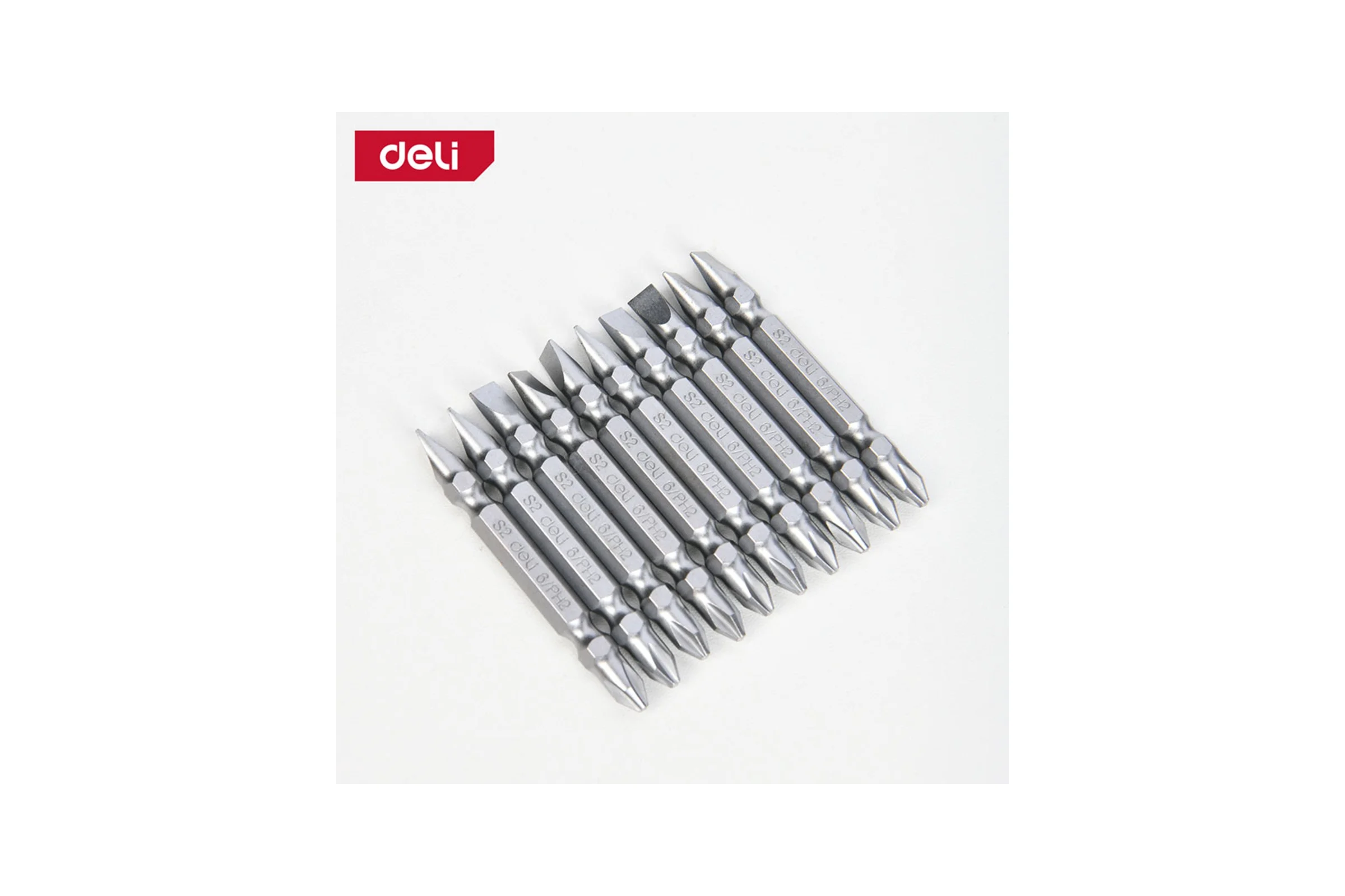 Набор двухсторонних бит Deli SL6/PH2x65мм 10 шт DL6904 сталь S2, твердость 58-60HRC, пласт.кейс 183621