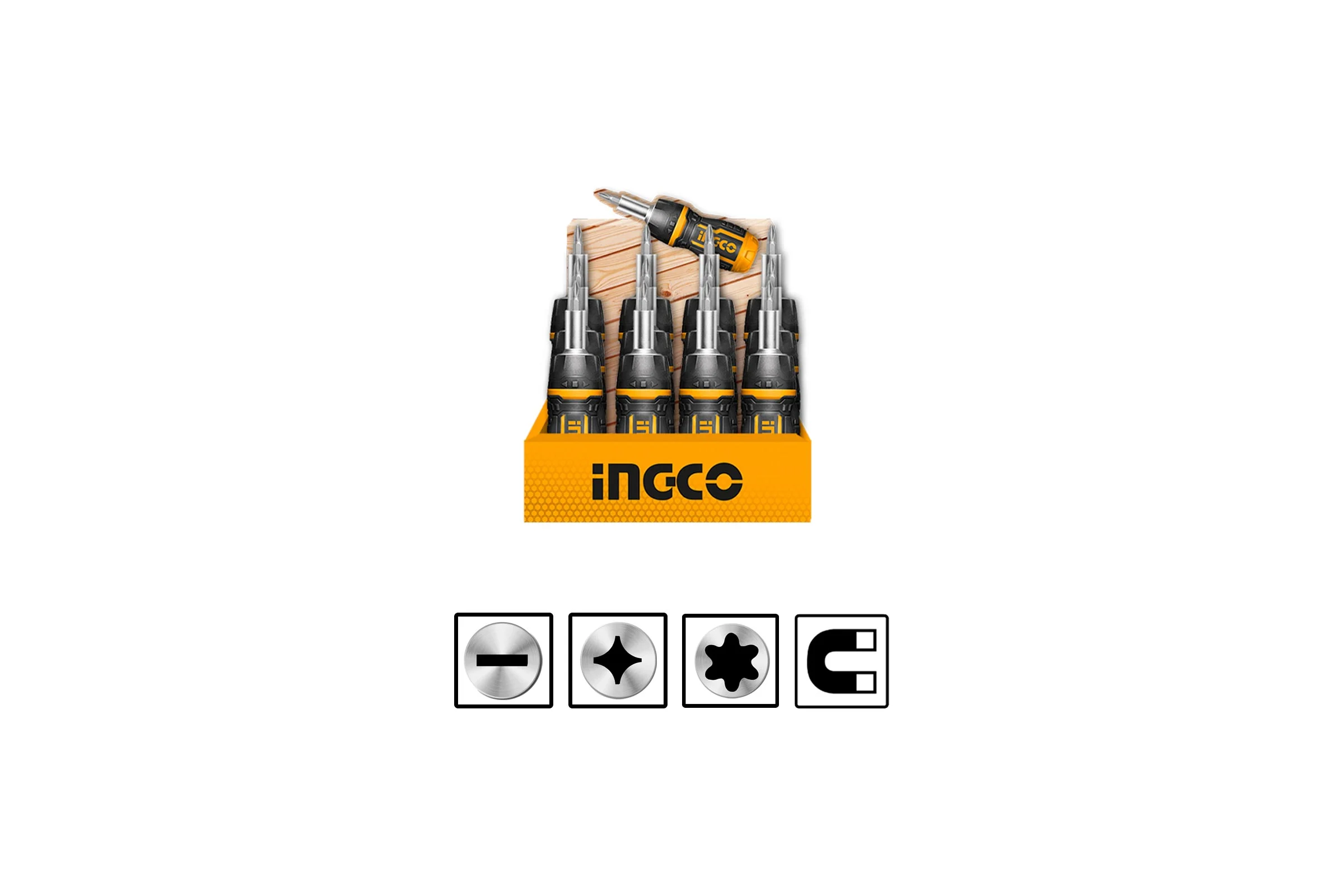 Отверткa трещоточная короткая с битами INGCO 8 в 1 AKISDS1728