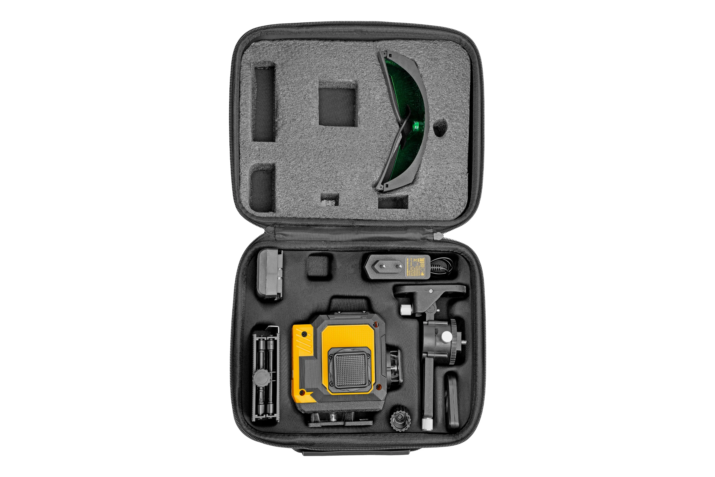 Лазерный уровень мультипризменный Denzel DLV-360-3C, 30 м, зеленый луч, Li-Ion 2,4 Aч, кейс 35080