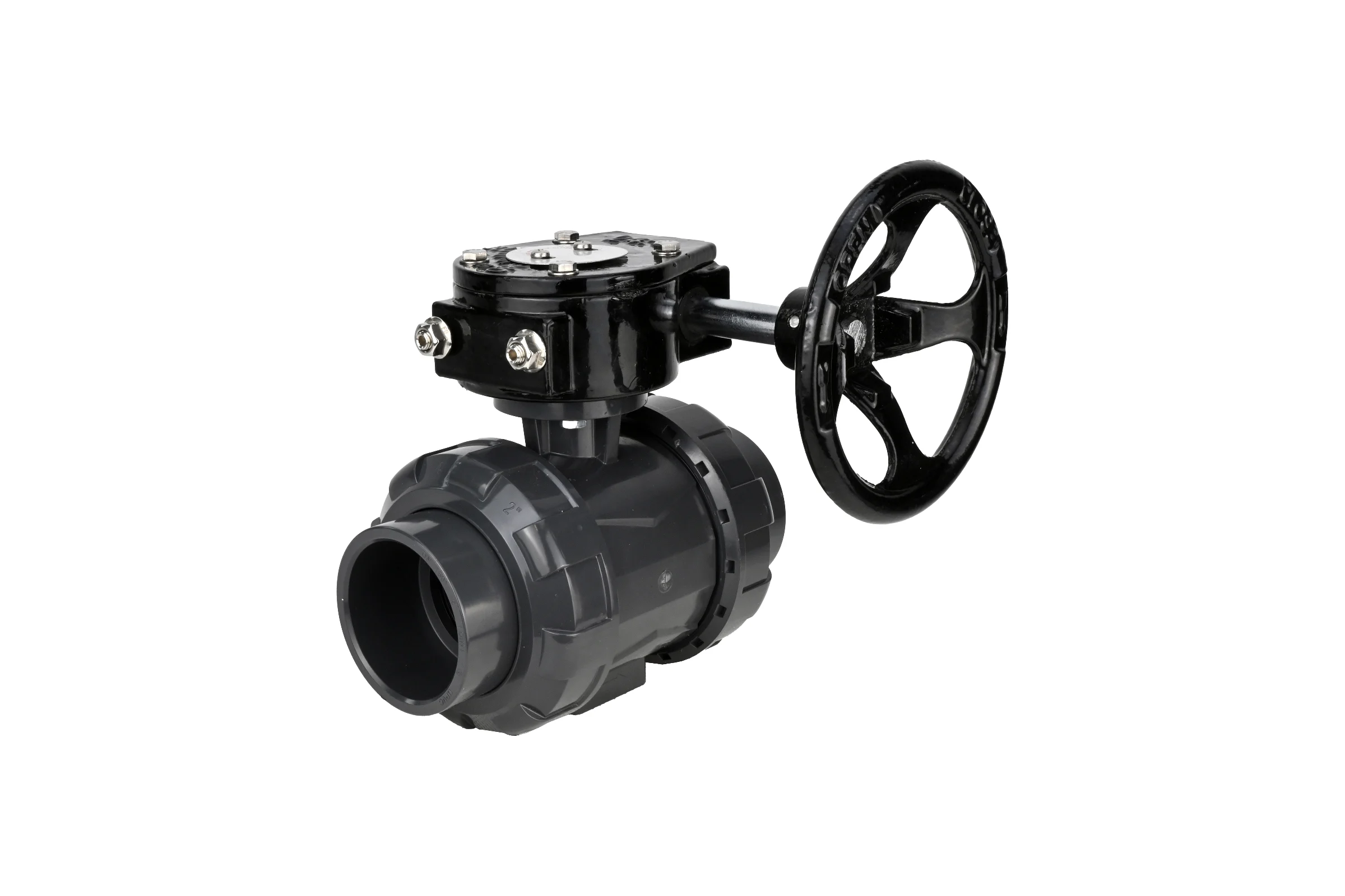 Кран шаровой НПВХ-НПВХ-E-FP-GRM-ISO Ду65 Ру10 DN.ru с редуктором RDN-3 D160-65168