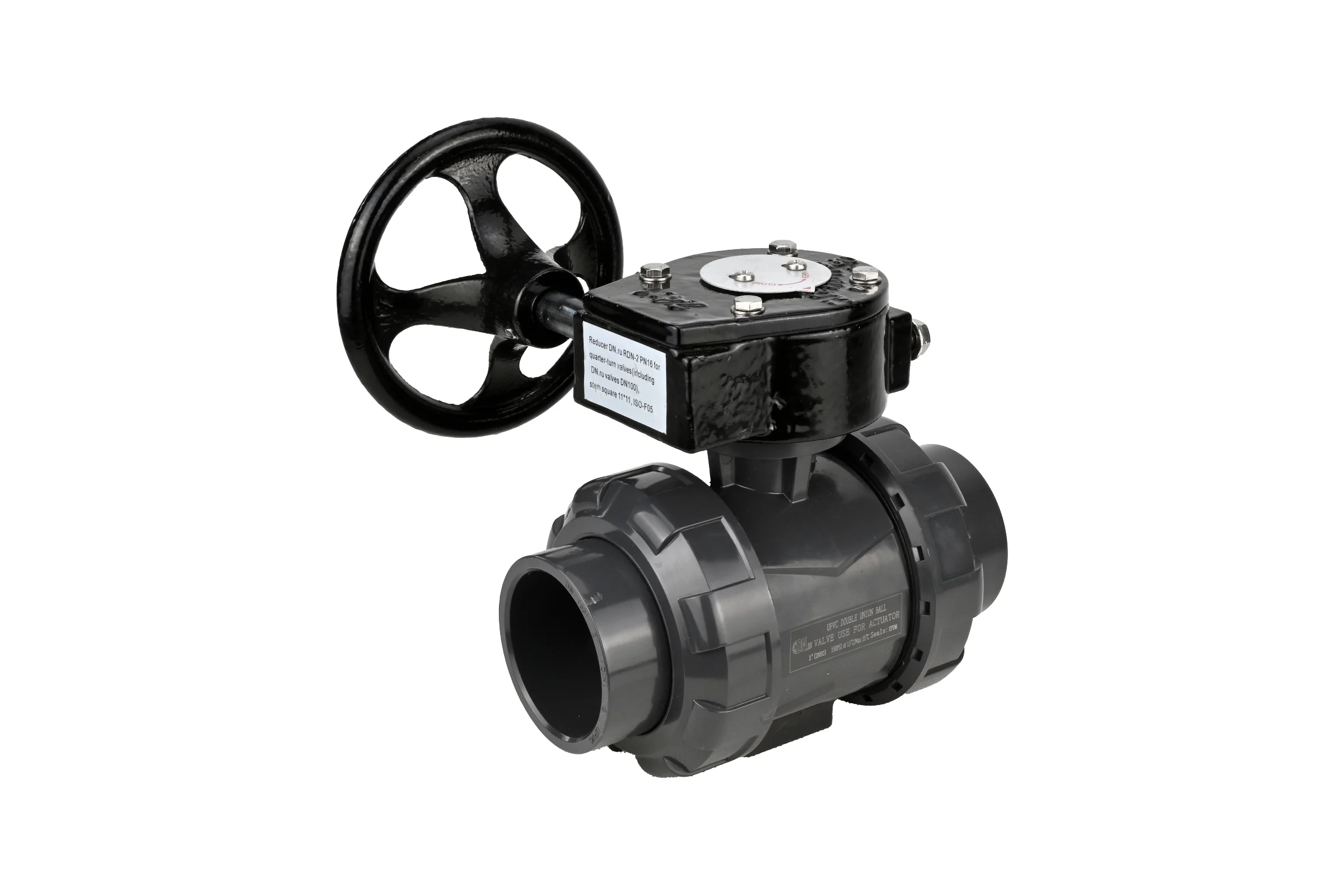 Кран шаровой НПВХ-НПВХ-E-FP-GRM-ISO Ду80 Ру10 DN.ru с редуктором RDN-3 D160-65169