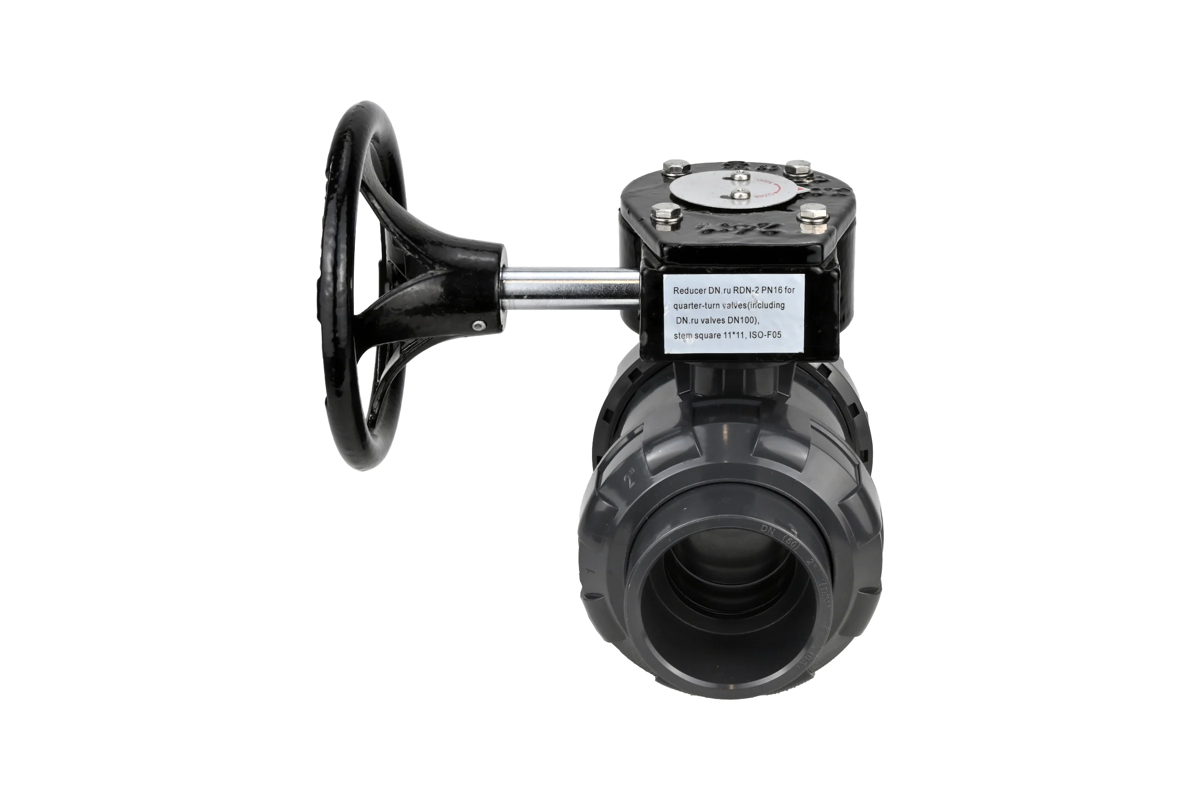 Кран шаровой НПВХ-НПВХ-E-FP-GRM-ISO Ду80 Ру10 DN.ru с редуктором RDN-3 D160-65169