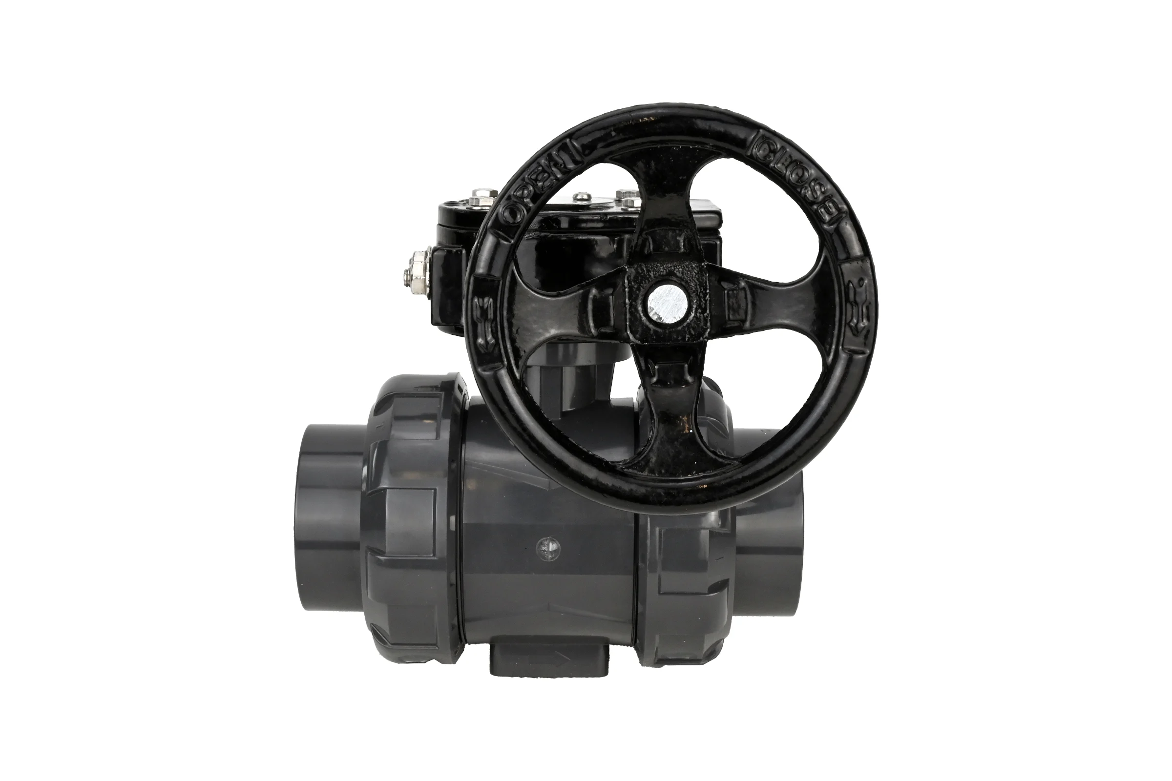 Кран шаровой НПВХ-НПВХ-E-FP-GRM-ISO Ду80 Ру10 DN.ru с редуктором RDN-3 D160-65169