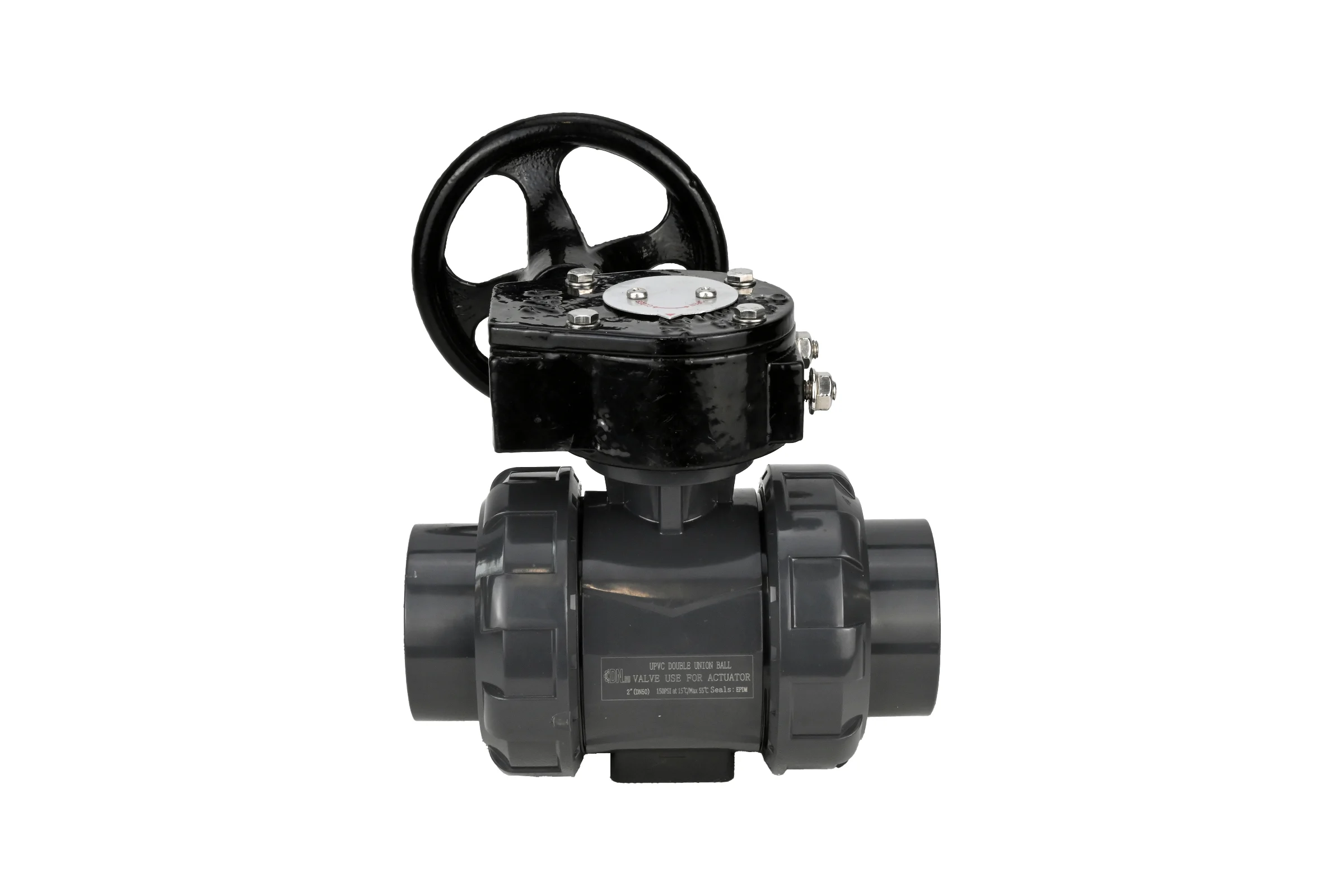 Кран шаровой НПВХ-НПВХ-E-FP-GRM-ISO Ду80 Ру10 DN.ru с редуктором RDN-3 D160-65169