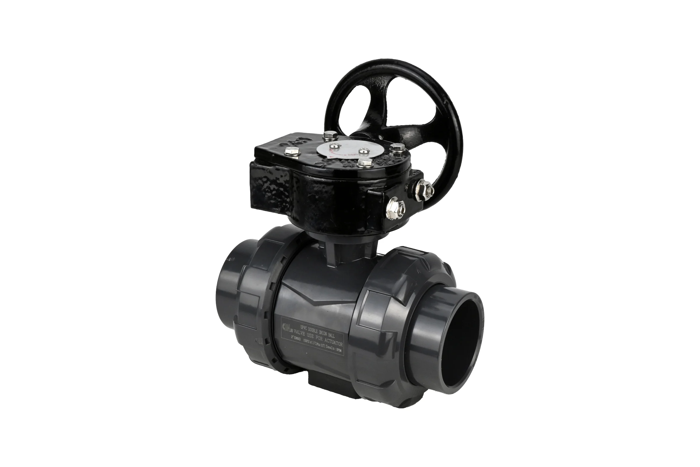 Кран шаровой НПВХ-НПВХ-E-FP-GRM-ISO Ду100 Ру10 DN.ru с редуктором RDN-3 D160-65170