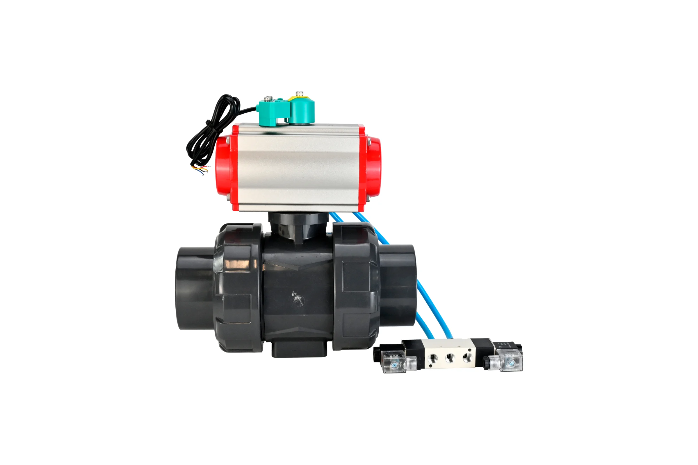 Кран шаровой НПВХ-НПВХ-E-FP-GRM-ISO Ду15 Ру10 DN.ru с пневмоприводом, пневмораспределителем, магнитным переключателем D160-66776