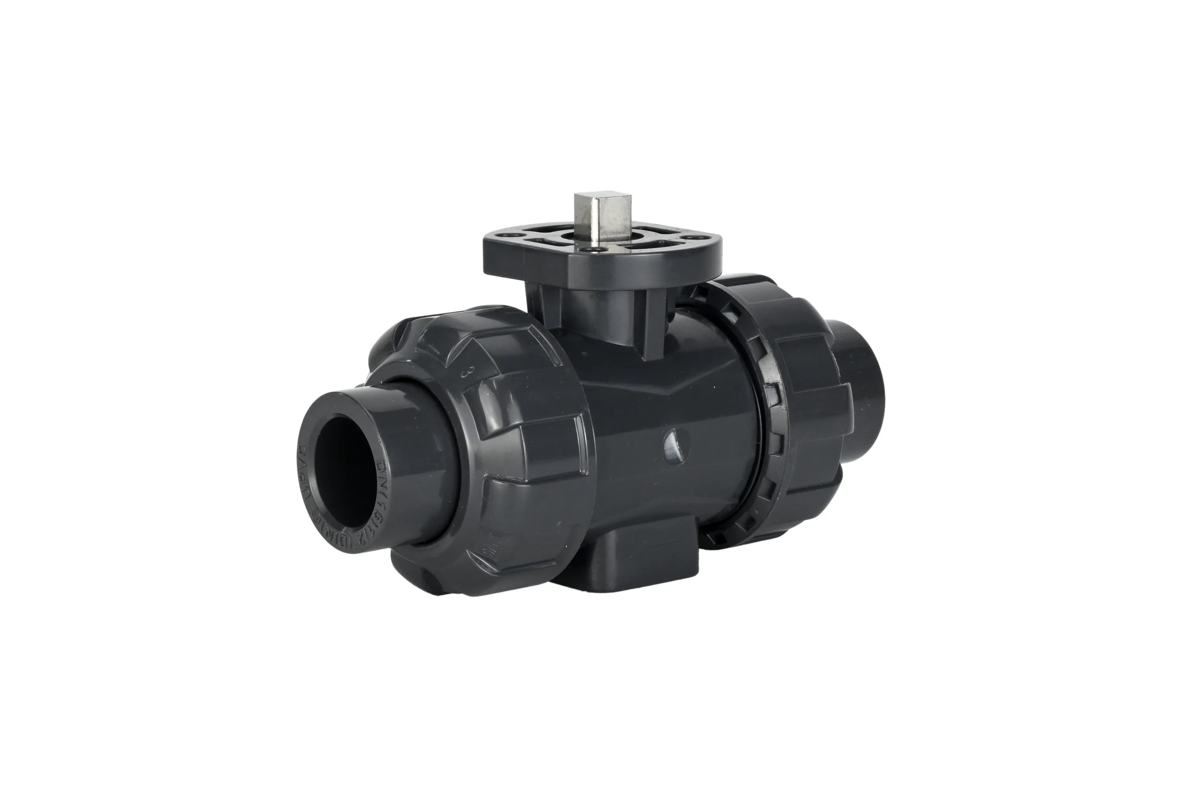 Кран шаровой НПВХ-НПВХ-E-FP-GRM-ISO Ду100 Ру10 DN.ru с ISO-фланцем и голым штоком квадратным D160-65139