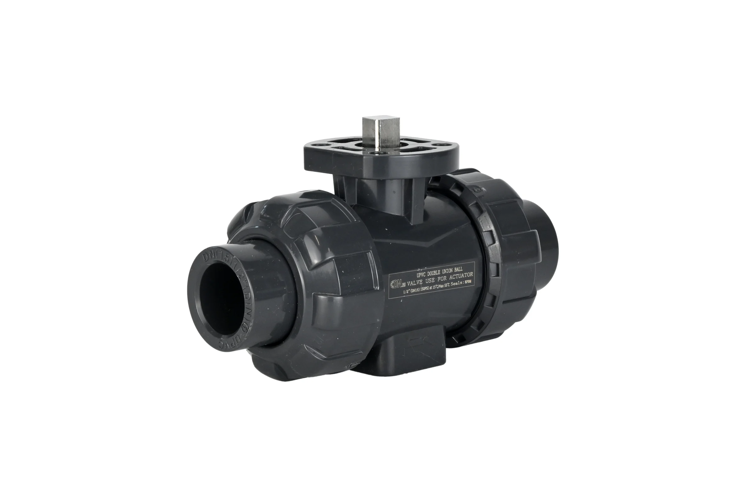 Кран шаровой НПВХ-НПВХ-E-FP-GRM-ISO Ду25 Ру10 DN.ru с ISO-фланцем и голым штоком квадратным D160-65133