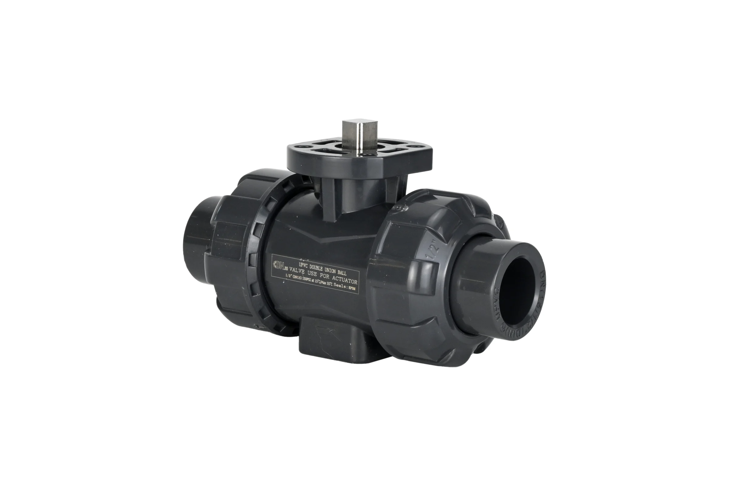 Кран шаровой НПВХ-НПВХ-E-FP-GRM-ISO Ду40 Ру10 DN.ru с ISO-фланцем и голым штоком квадратным D160-65135