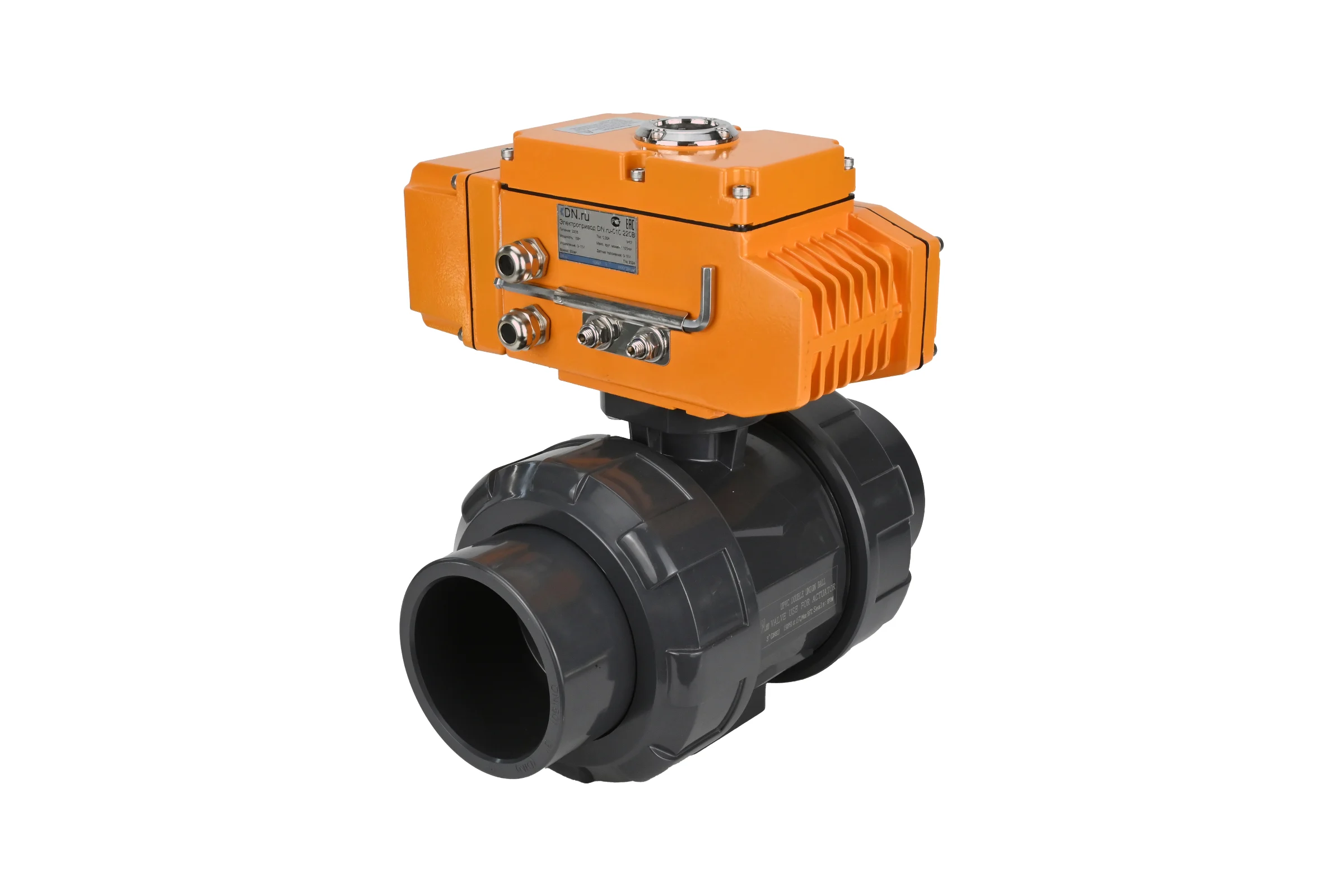 Кран шаровой НПВХ-НПВХ-E-FP-GRM-ISO Ду32 Ру10 DN.ru с электроприводом QT-005 220В (4-20мА) Dar D160-66359
