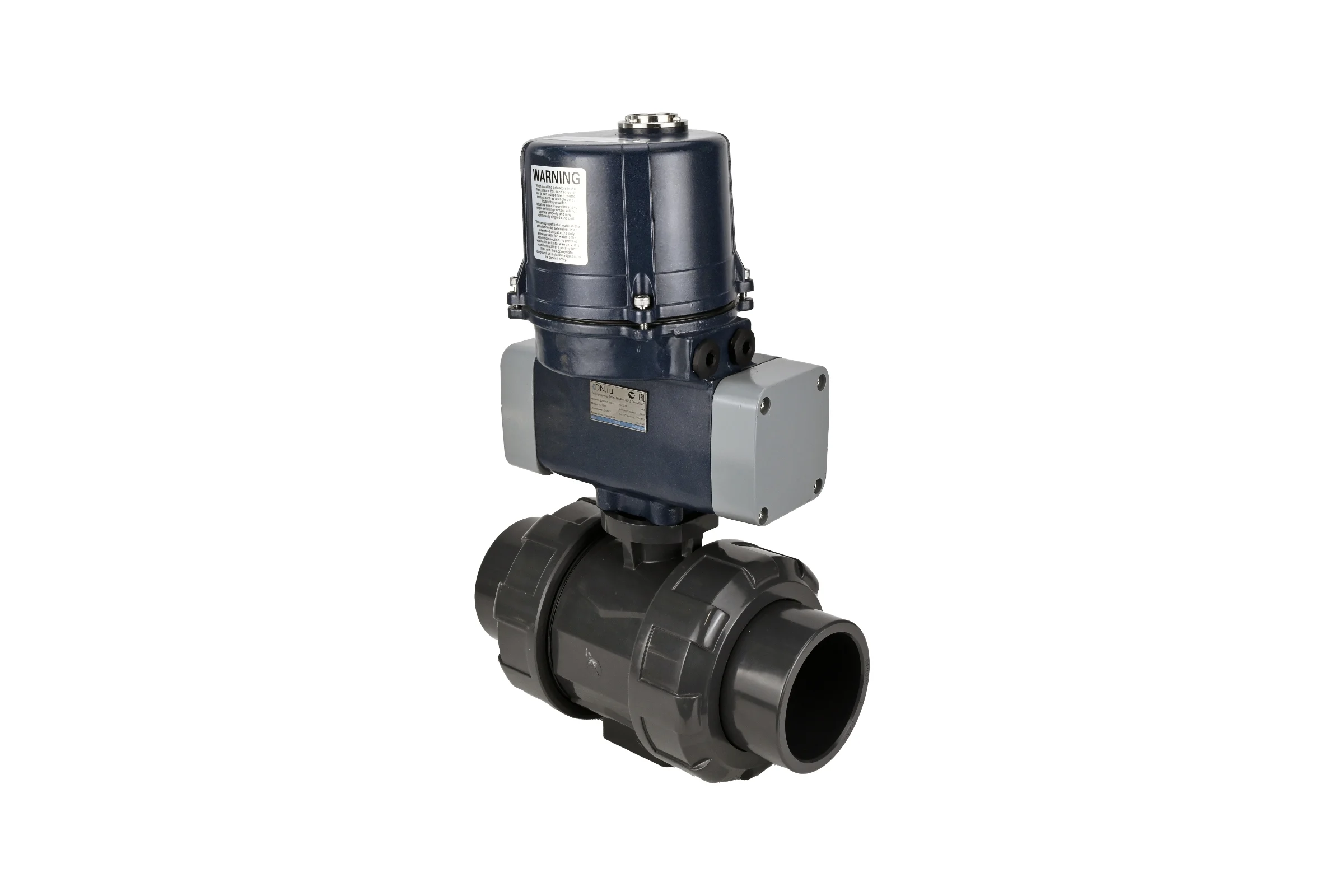 Кран шаровой НПВХ-НПВХ-E-FP-GRM-ISO Ду40 Ру10 DN.ru с электроприводом ЭПВП-003 220В D160-66351