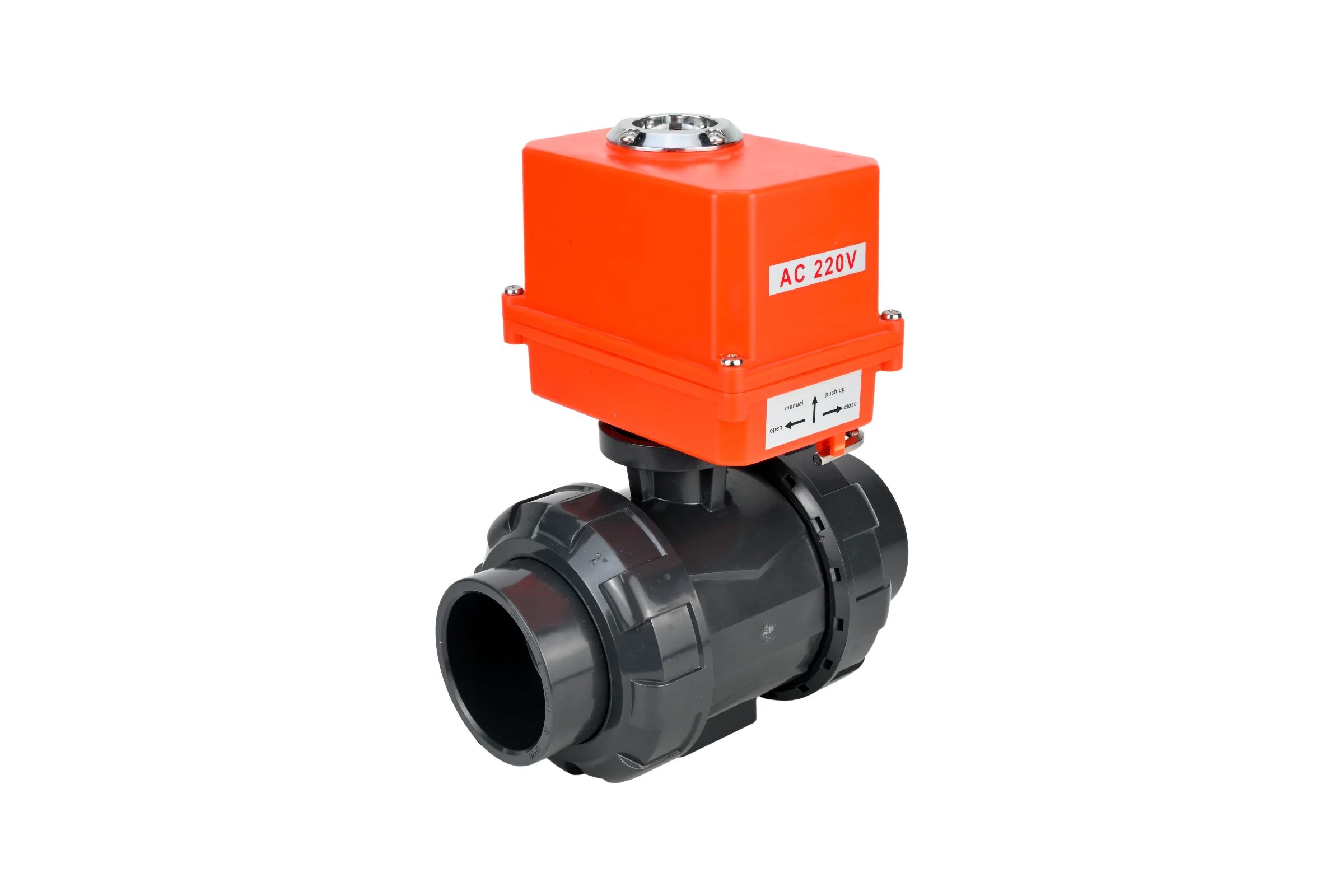 Кран шаровой НПВХ-НПВХ-E-FP-GRM-ISO Ду20 Ру10 DN.ru с электроприводом QT-003-MINI 220В D160-65159