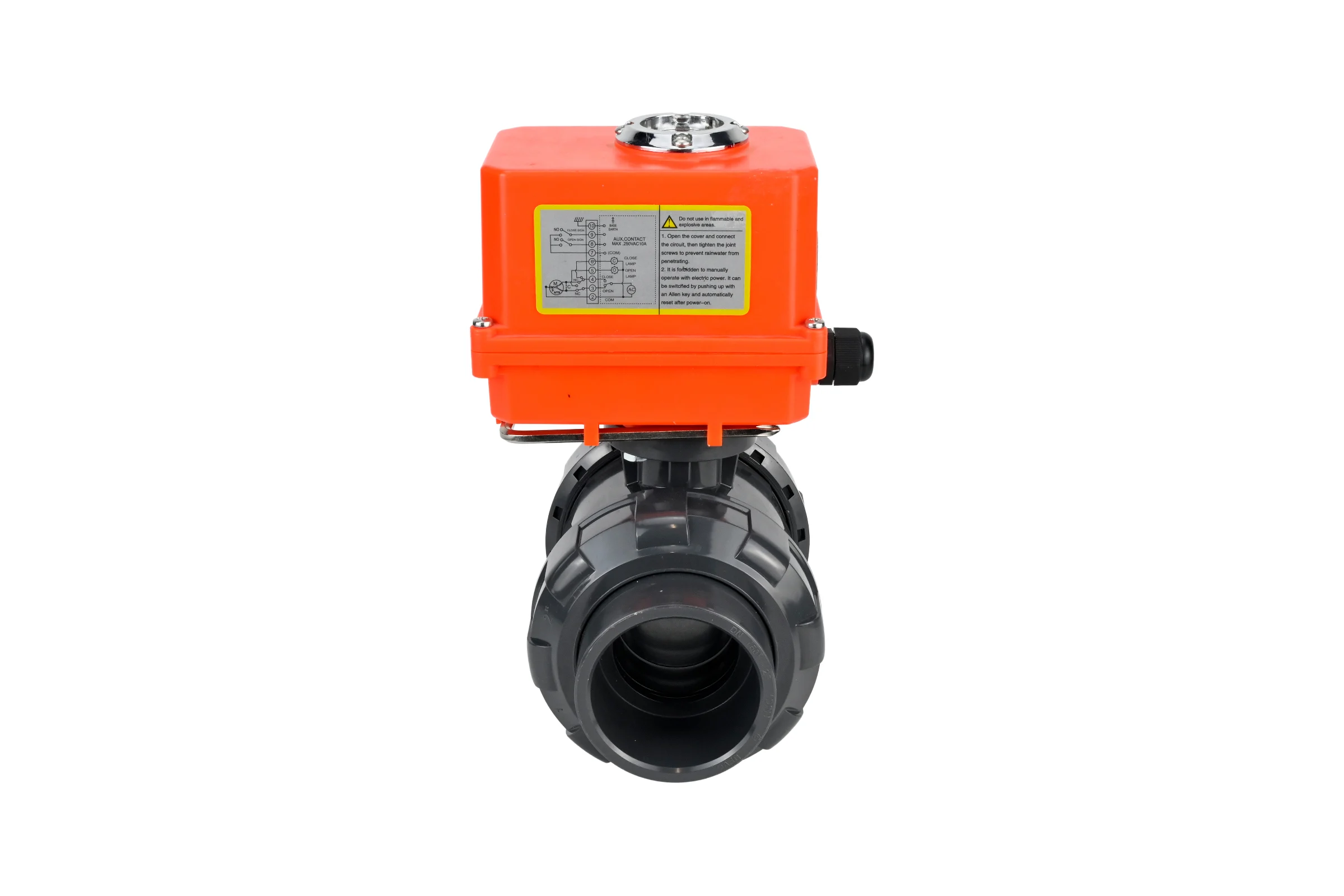 Кран шаровой НПВХ-НПВХ-E-FP-GRM-ISO Ду32 Ру10 DN.ru с электроприводом QT-003-MINI 220В D160-66314