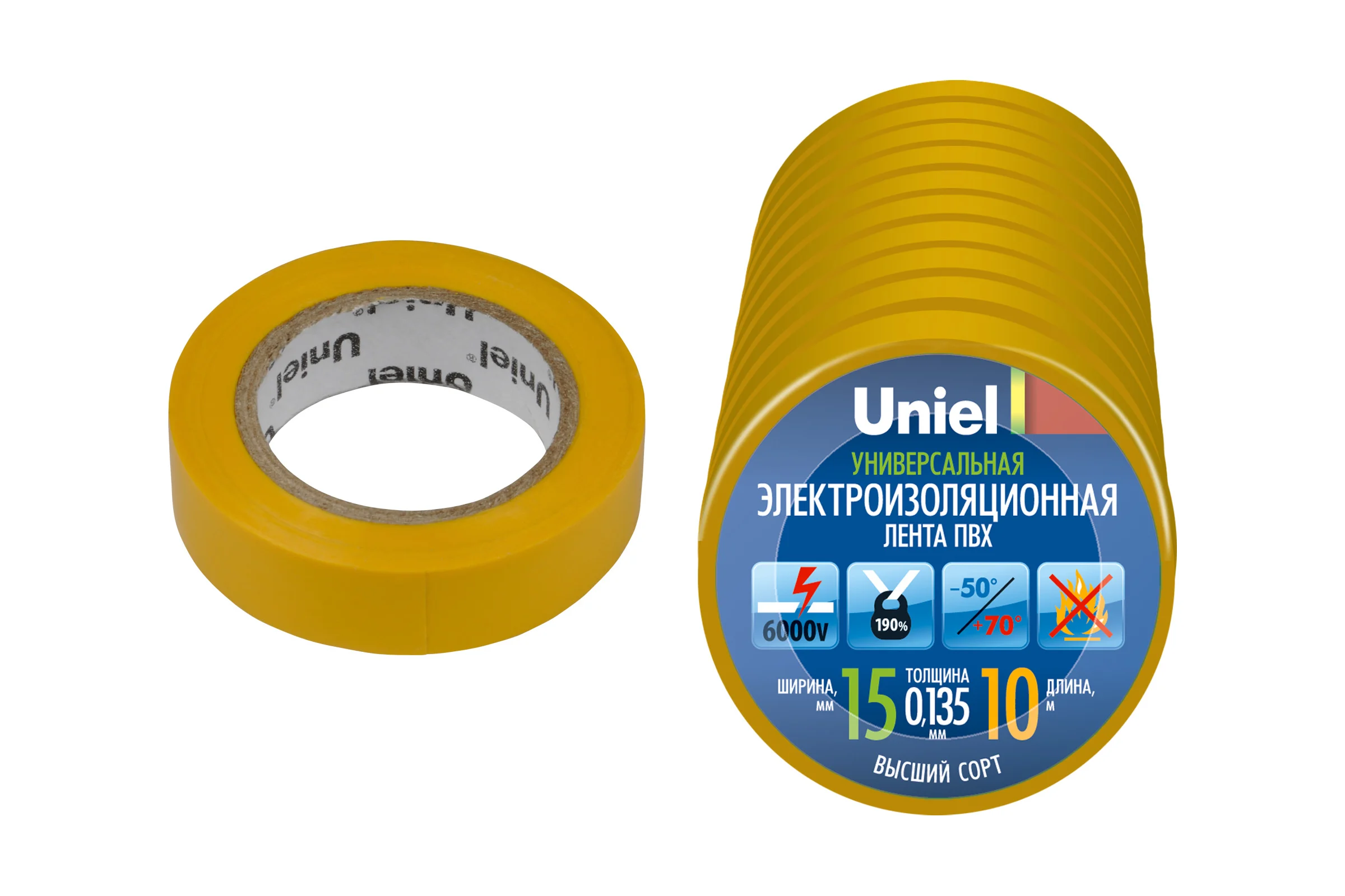 Изоляционная лента Uniel 10/15/10 YEL UIT-135P 4522