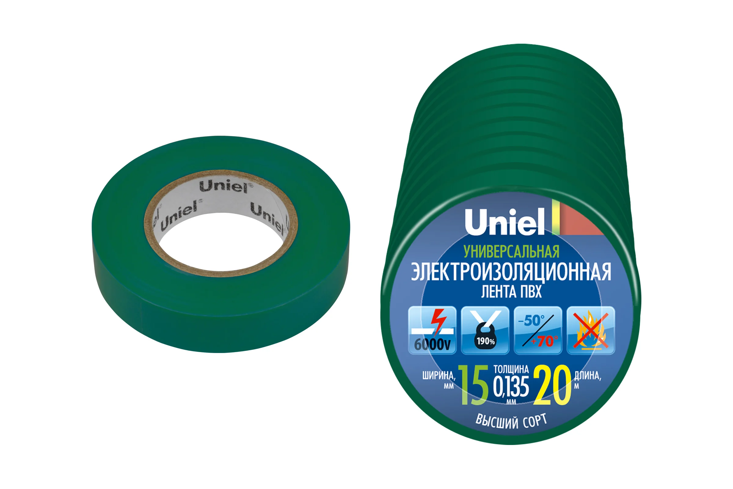 Изоляционная лента Uniel 20/15/10 GRN UIT-135P 10шт 04503