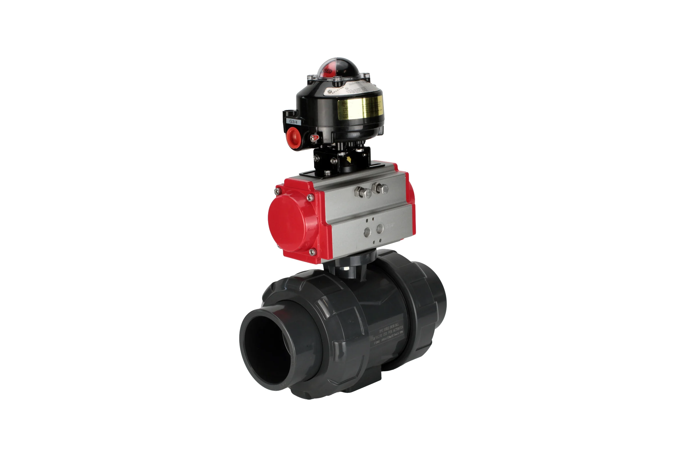 Кран шаровой НПВХ-НПВХ-E-FP-GRM-ISO Ду50 Ру10 DN.ru с пневмоприводом, БКВ D160-67051