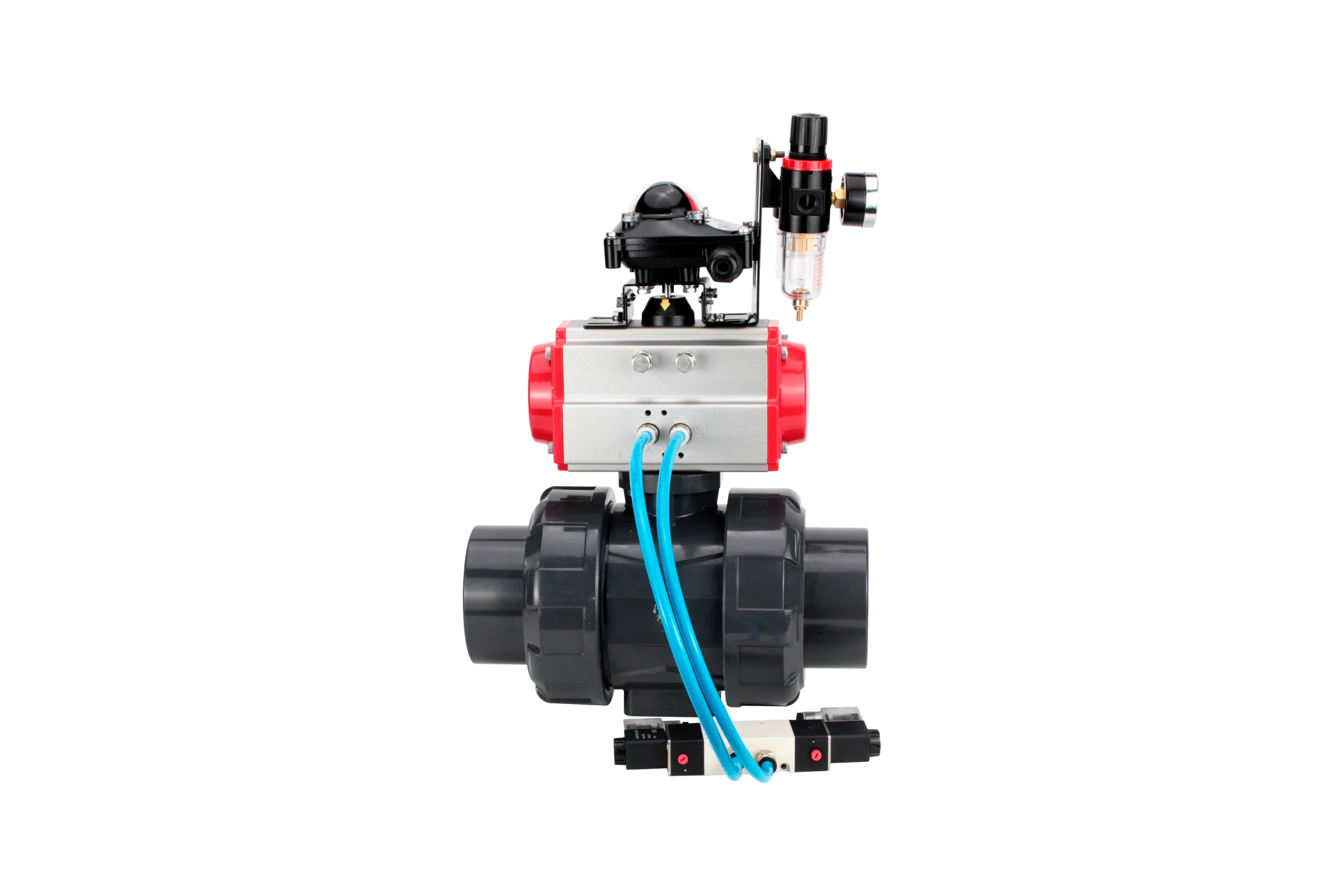 Кран шаровой НПВХ-НПВХ-E-FP-GRM-ISO Ду50 Ру10 DN.ru с пневмоприводом, пневмораспределителем, БПВ, БКВ D160-67555