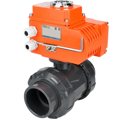 Кран шаровой НПВХ-НПВХ-E-FP-GRM-ISO Ду50 Ру10 DN.ru с электроприводом QT2-020 380В D160-66412