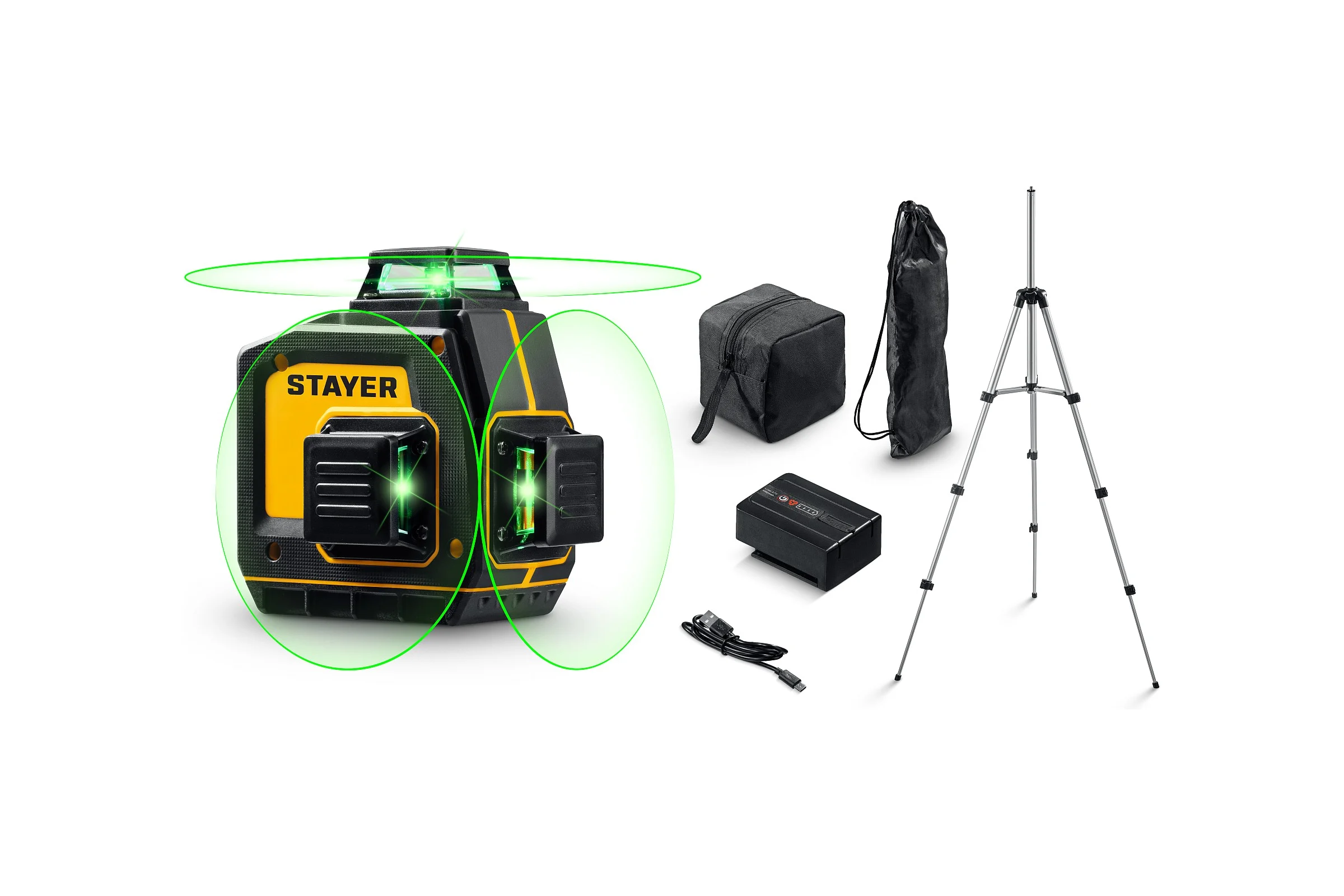 Зеленый лазерный нивелир STAYER SL-3D #3, 50м, точн. +/-0,5 мм/м, штатив 34963-3