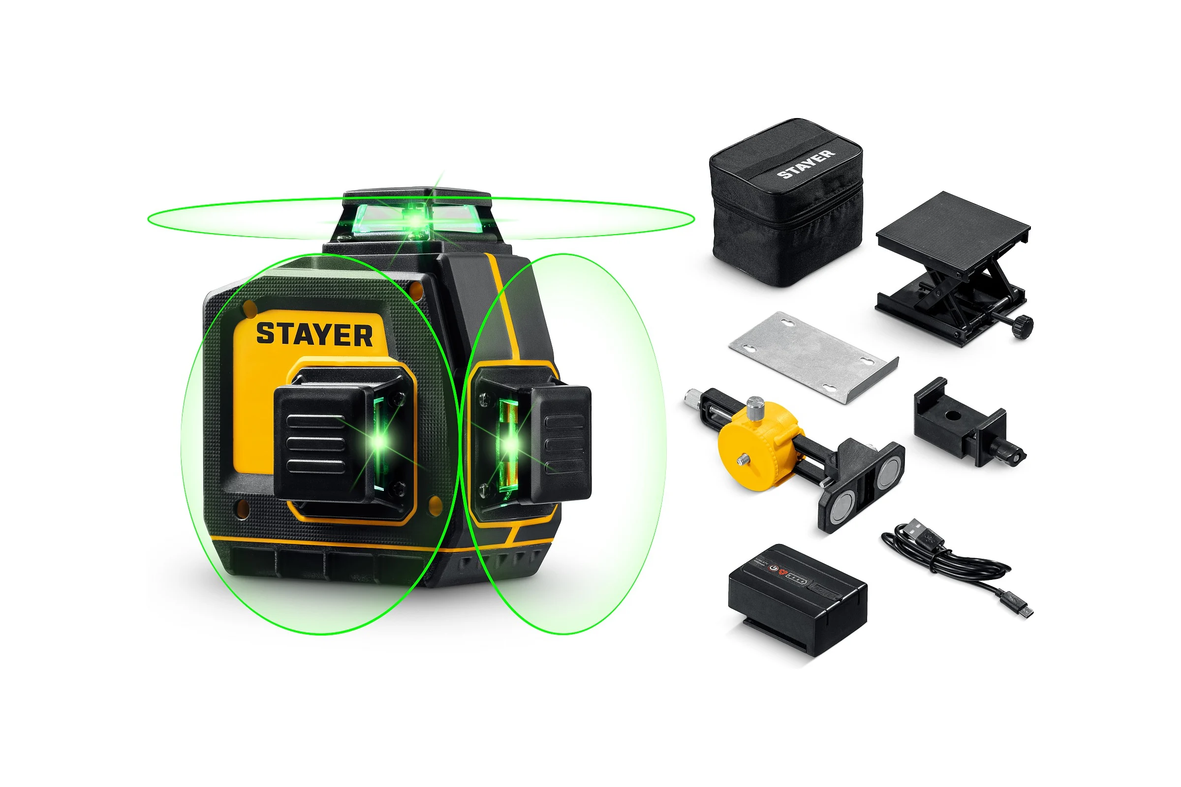Зеленый лазерный нивелир STAYER SL-3D #2, 50м, точн. +/-0,5 мм/м, микролифт, держатель 34963-2