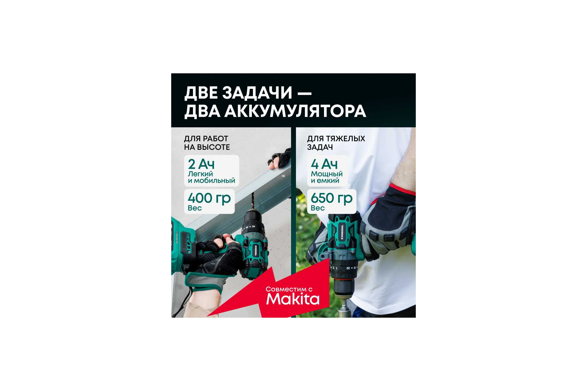 Мощный бесщеточный аккумуляторный шуруповерт для ледобура Rokodil с функцией удара Twist 2 Max, 140 Нм, 20В, 2 АКБ ( 2Ач и 4Ач) 1050057
