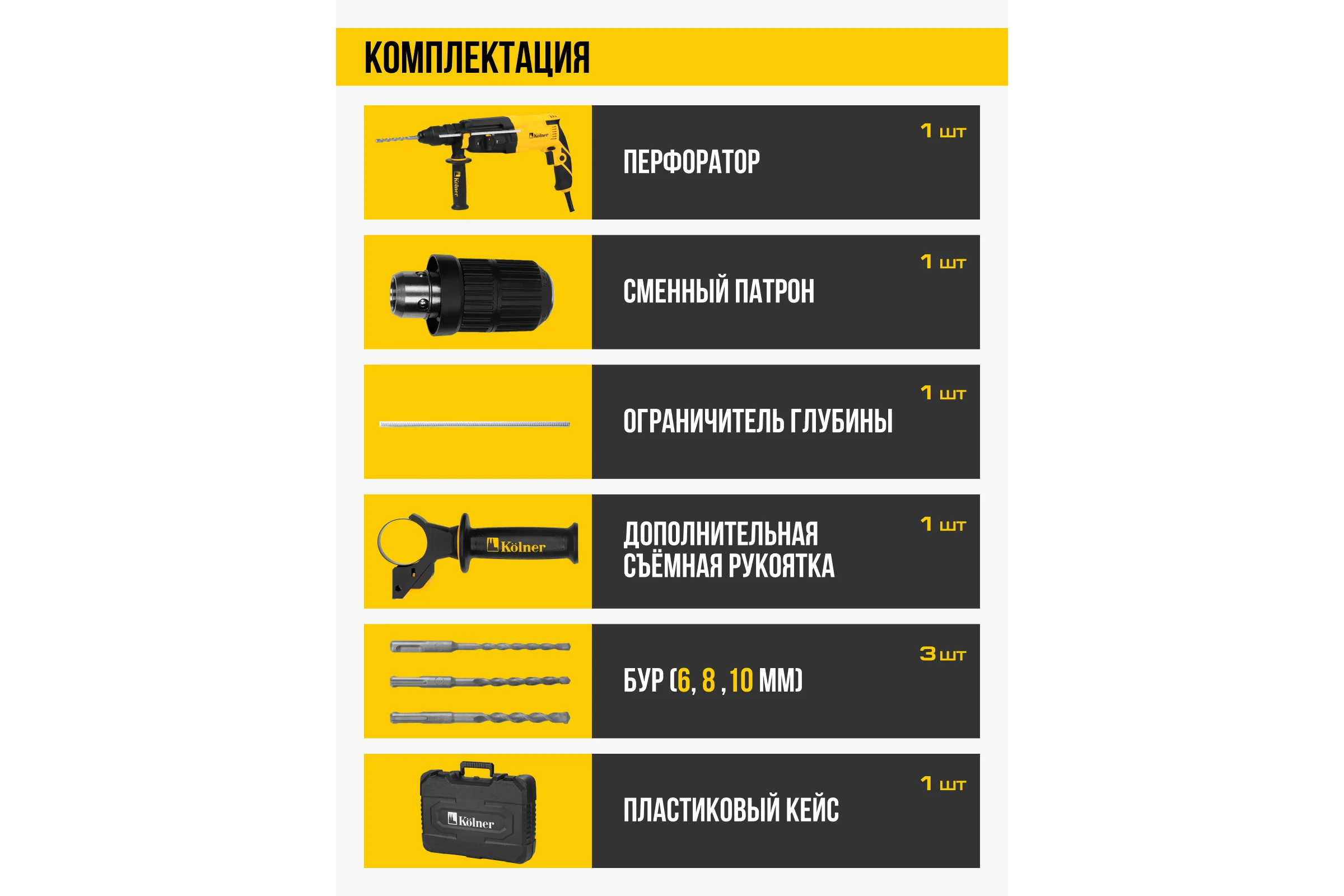 Перфоратор Kolner SDS-PLUS с доп.БЗП патроном, KBH 3-28K, 3 режима, 28мм, 2.9Дж, 8030300206