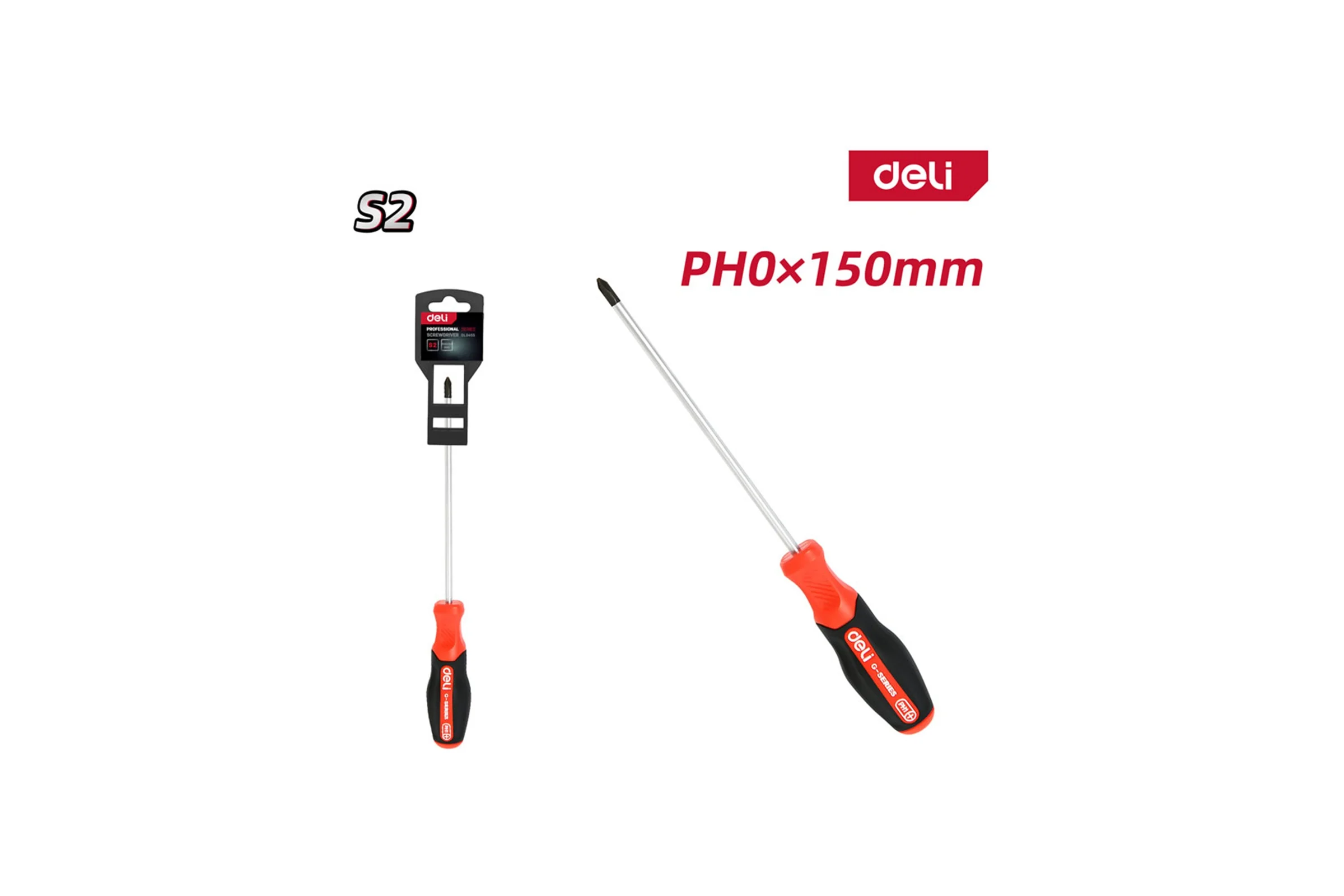 Крестовая отвертка DELI PH0x150мм, DL3455, сталь S2, магнит, прорезиненная рукоятка 180137